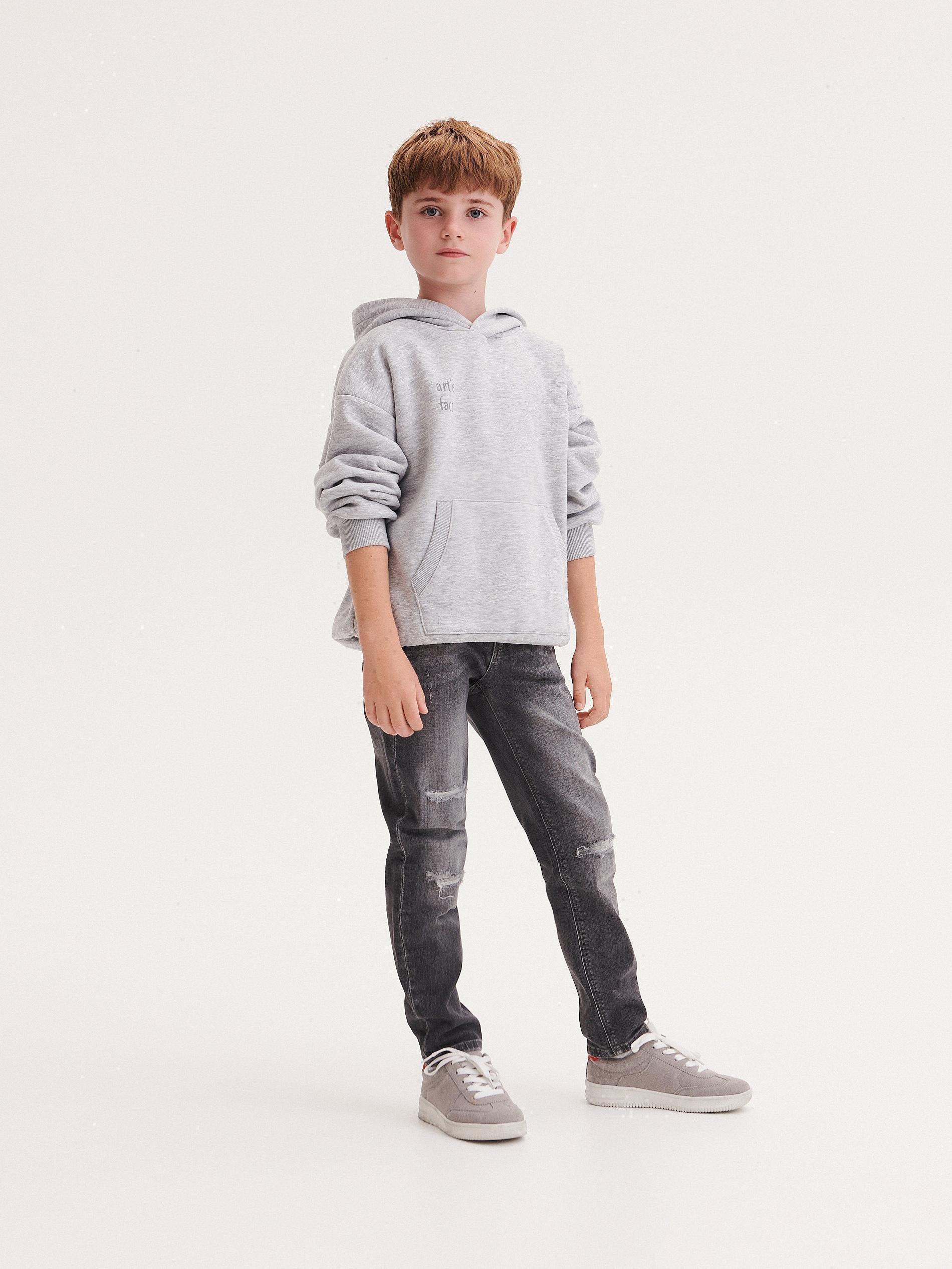 Grey Destroyed Skinny Jeans, Kids Boys, , large image number 0