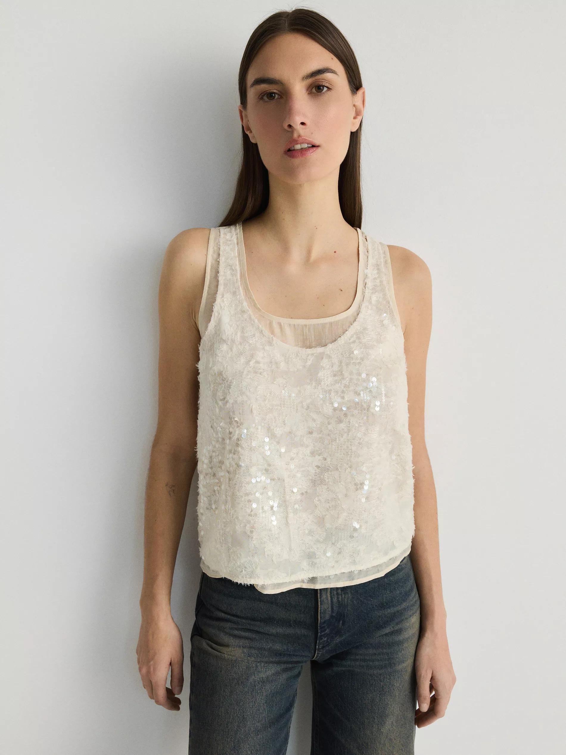 Beige Sequined Blouse, , large image number 0