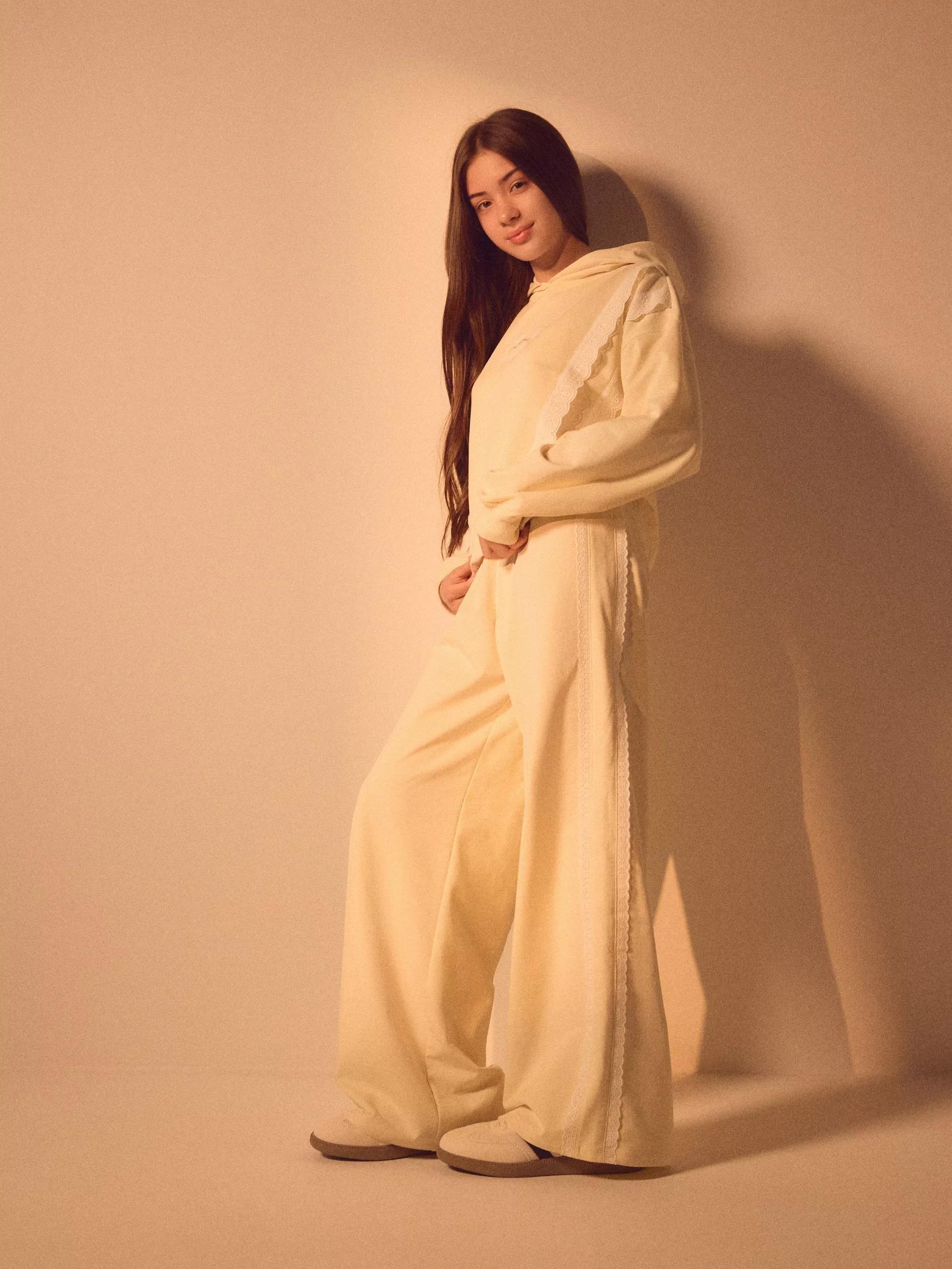 LIGHT YELLOW Jogging trousers with lace inserts, Yellow, large image number 2