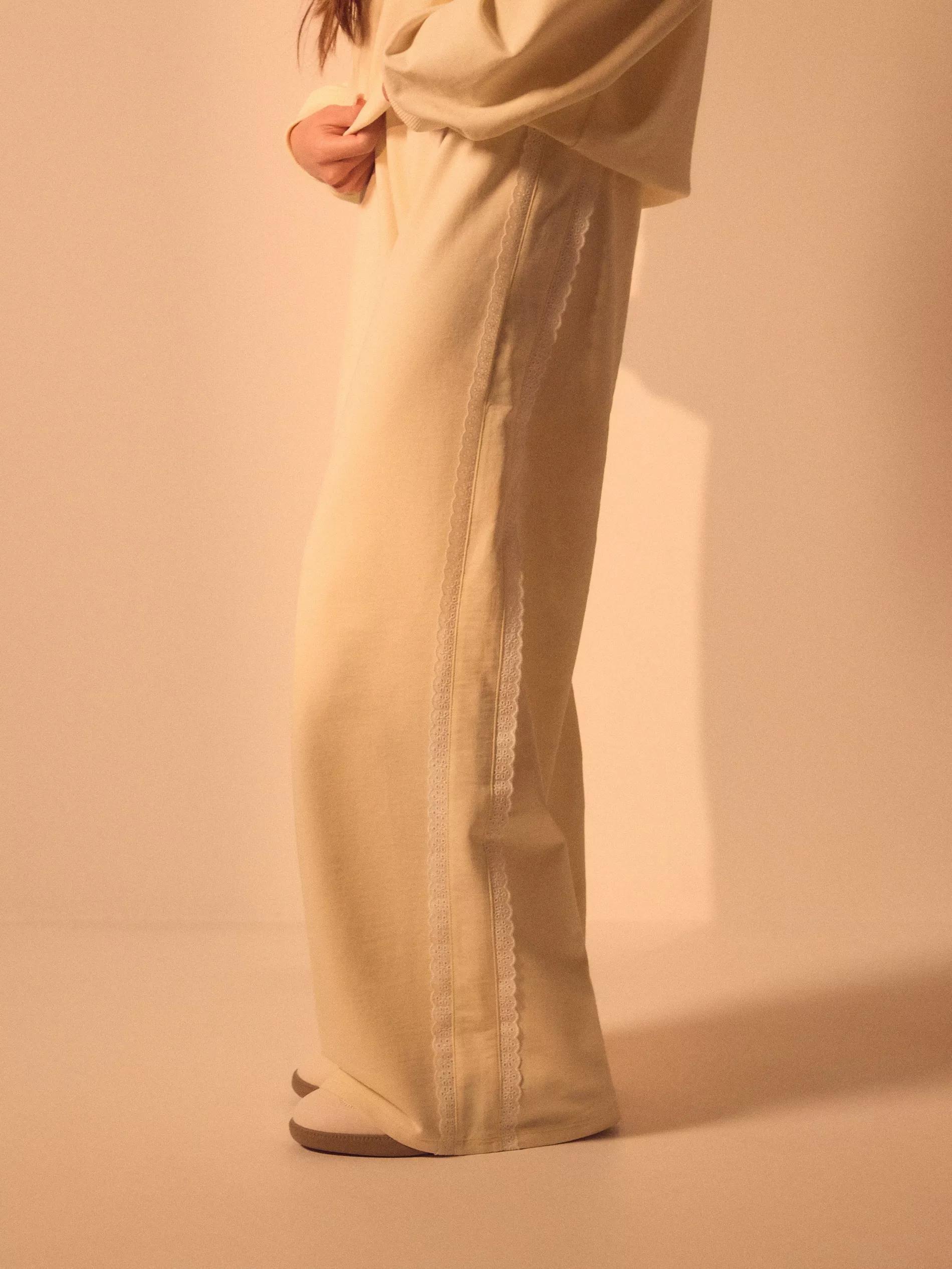 LIGHT YELLOW Jogging trousers with lace inserts, Yellow, large image number 3