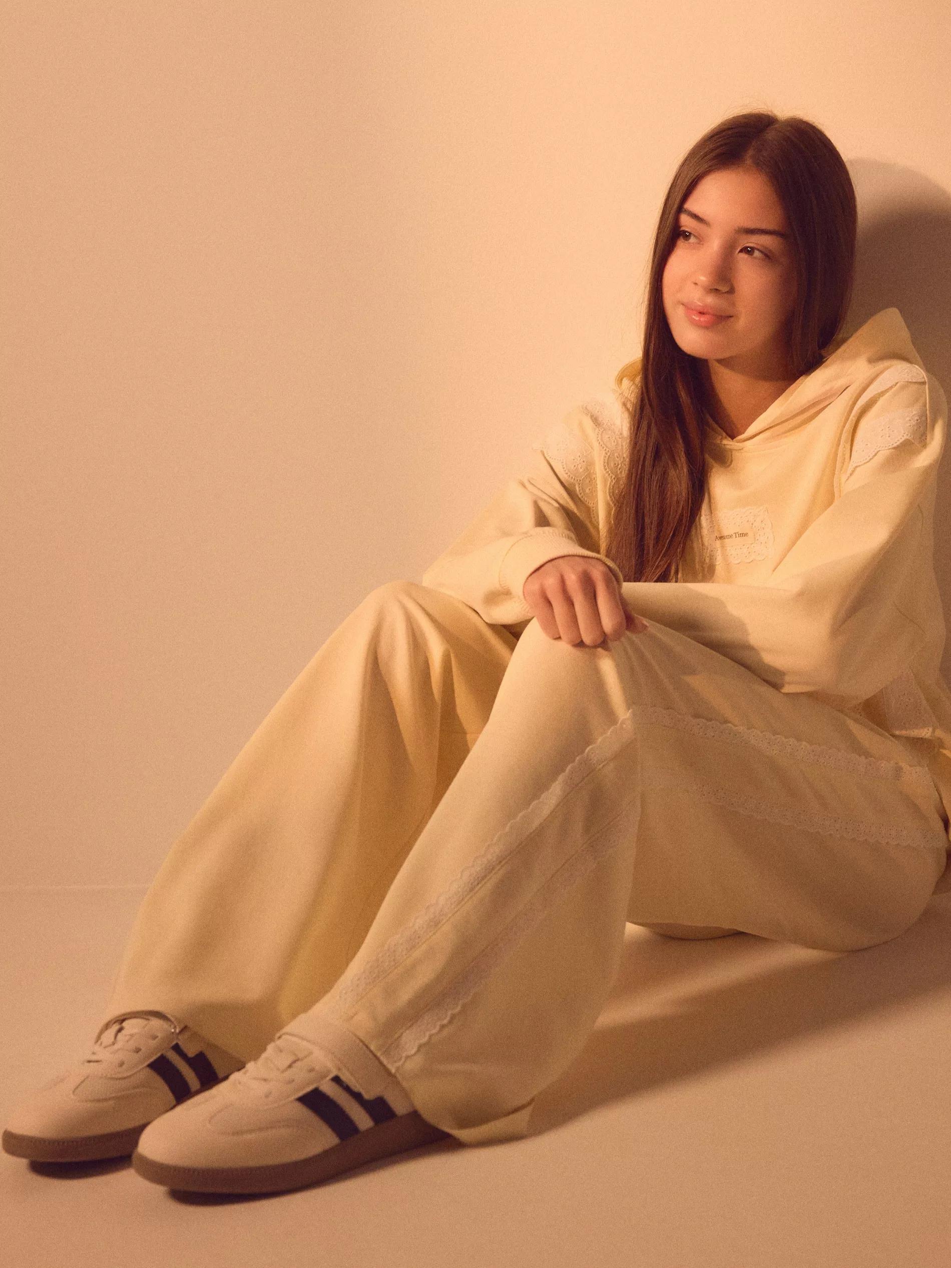 LIGHT YELLOW Jogging trousers with lace inserts, Yellow, large image number 4