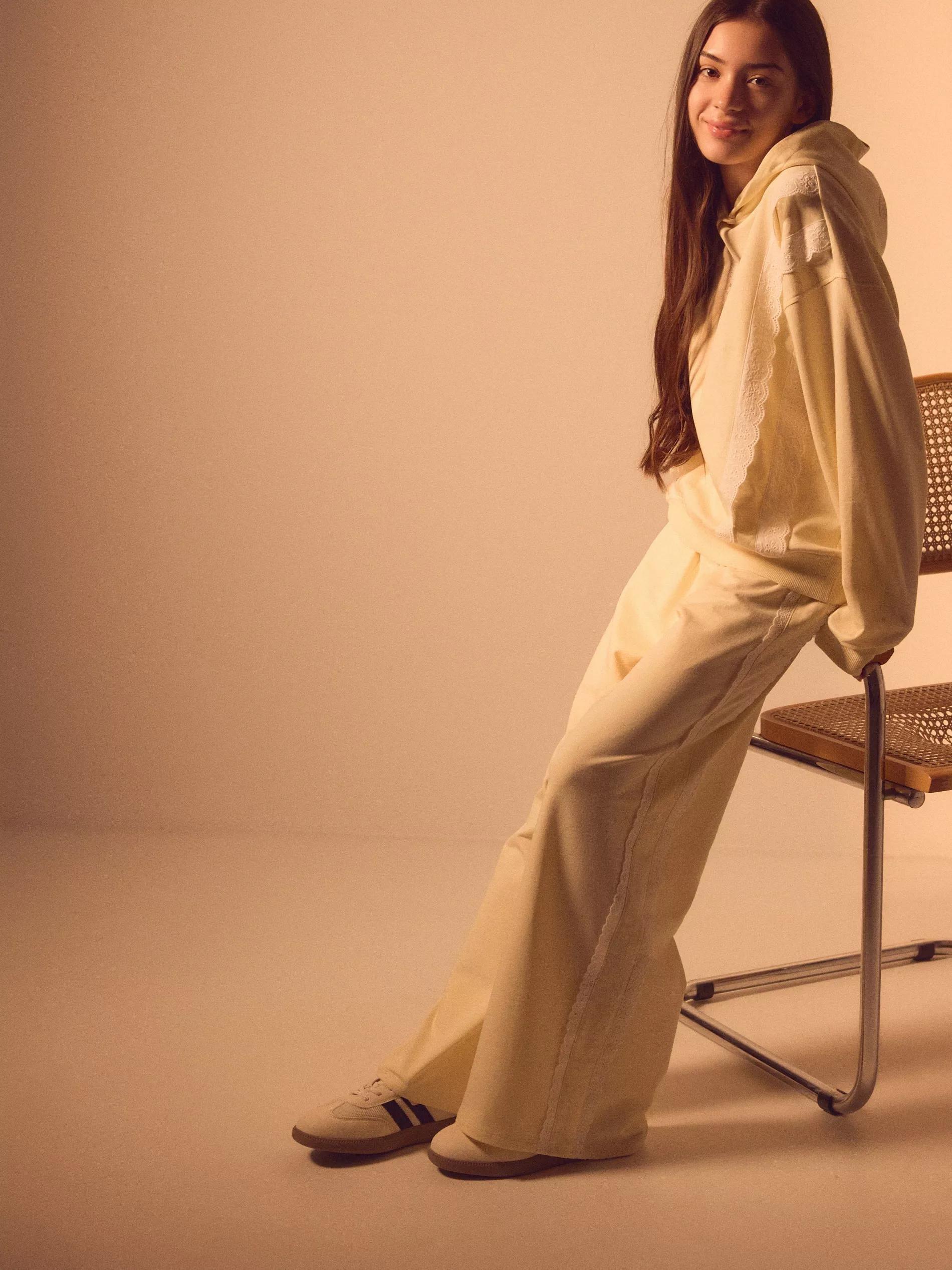 LIGHT YELLOW Jogging trousers with lace inserts, Yellow, large image number 5