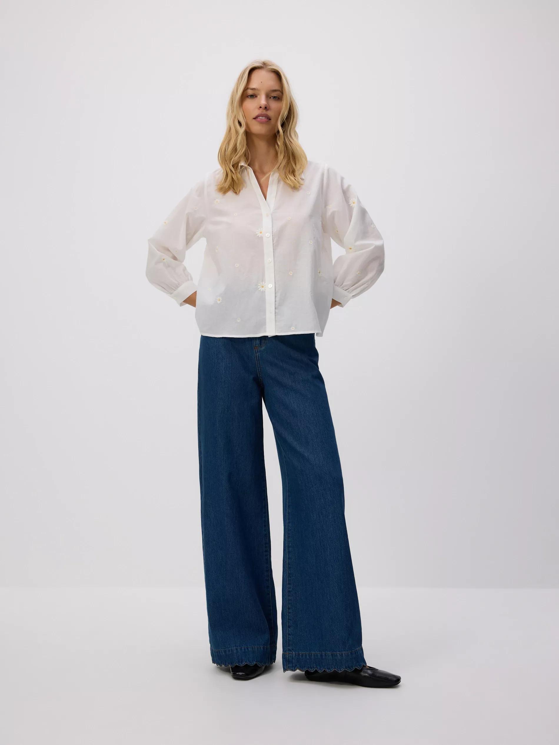 WHITE Shirt with embroidered pattern, , medium