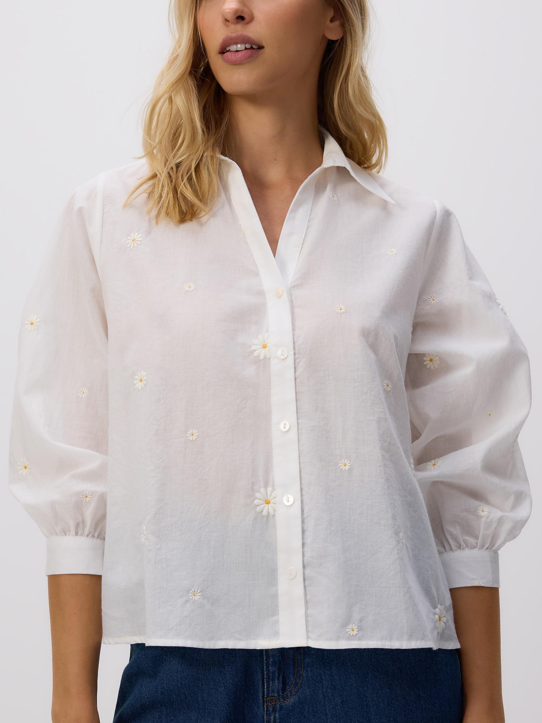 WHITE Shirt with embroidered pattern, White, medium