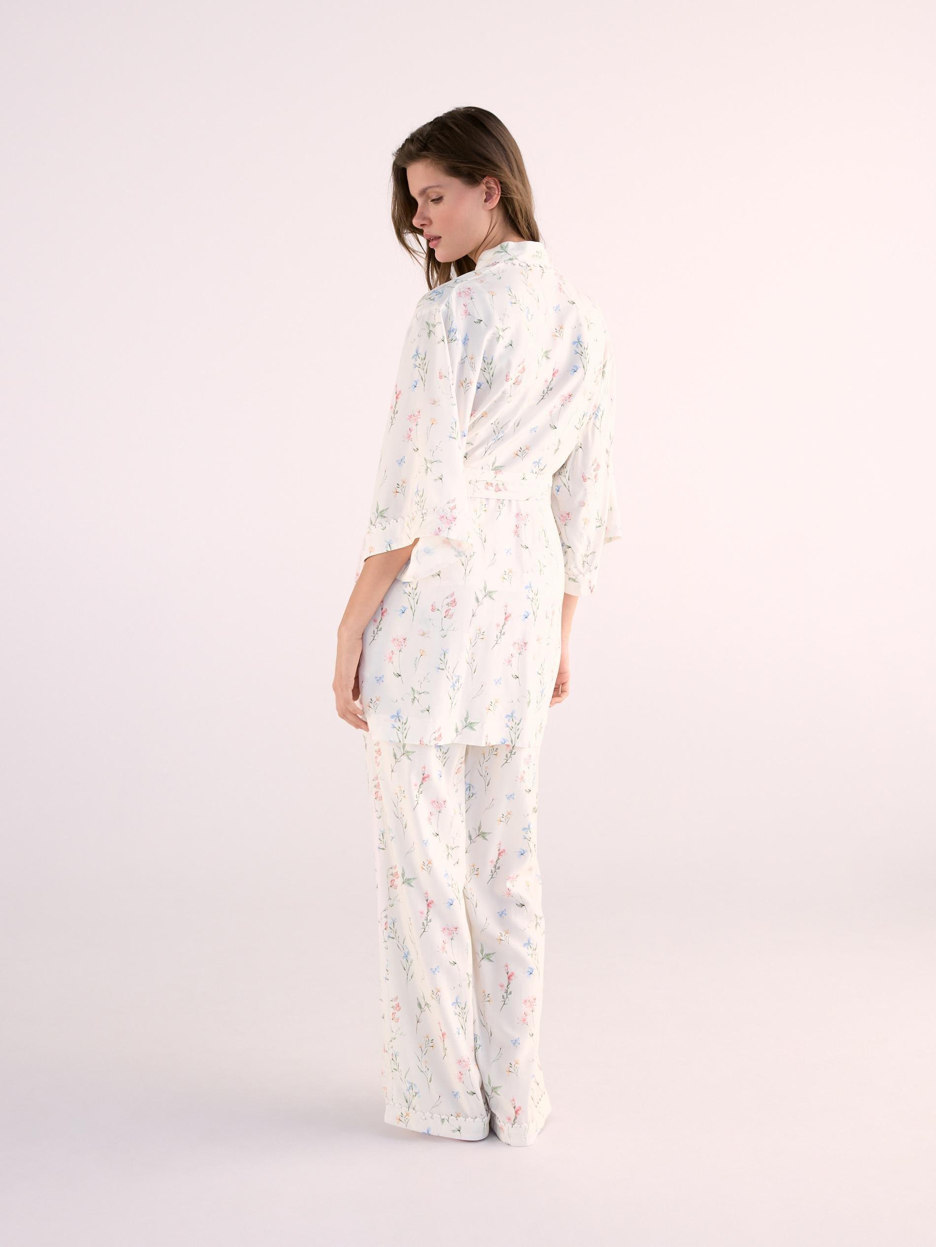 Beige Patterned Viscose Dressing Gown, Ivory, medium