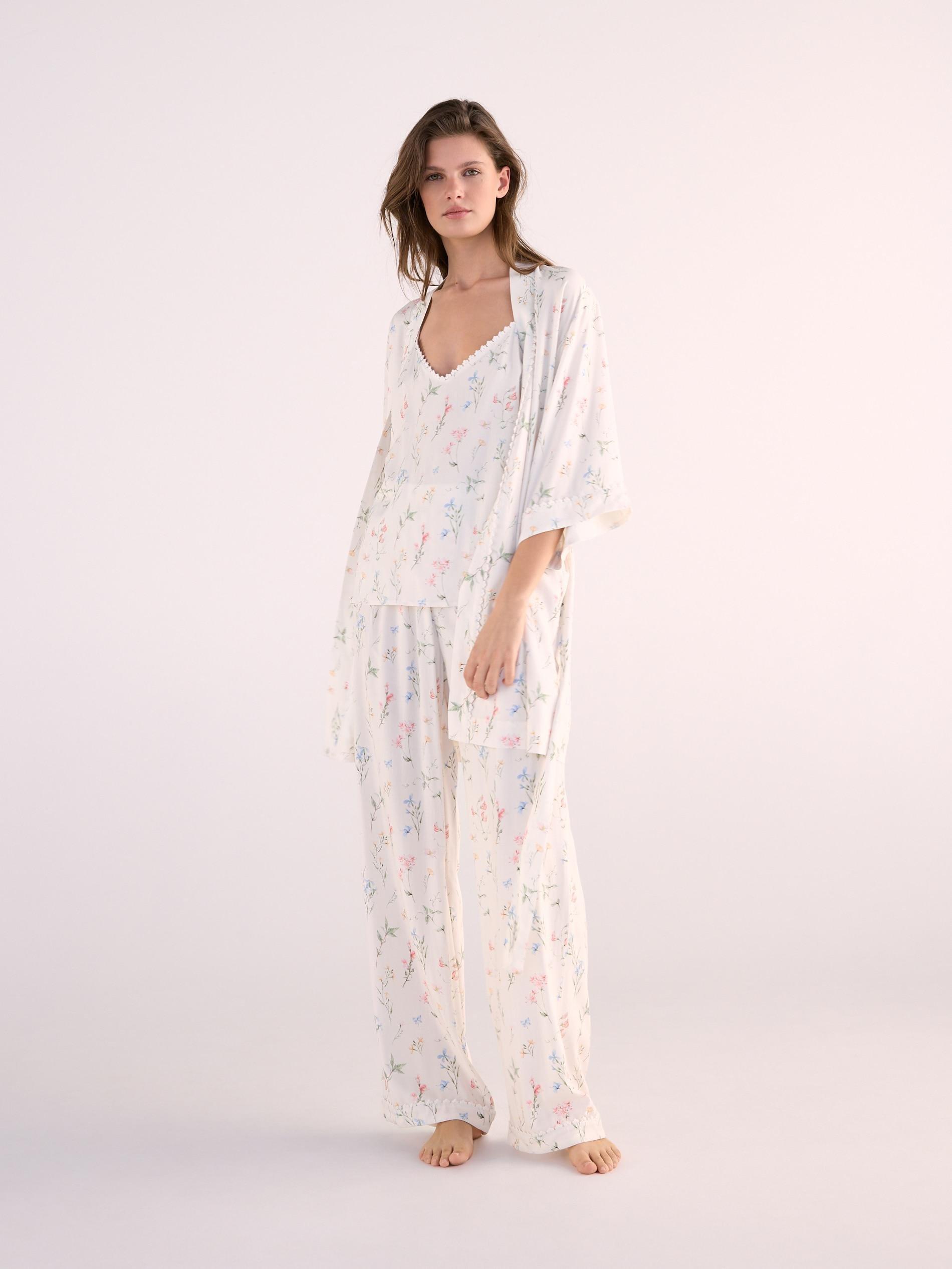 Beige Patterned Viscose Dressing Gown, Ivory, large image number 2