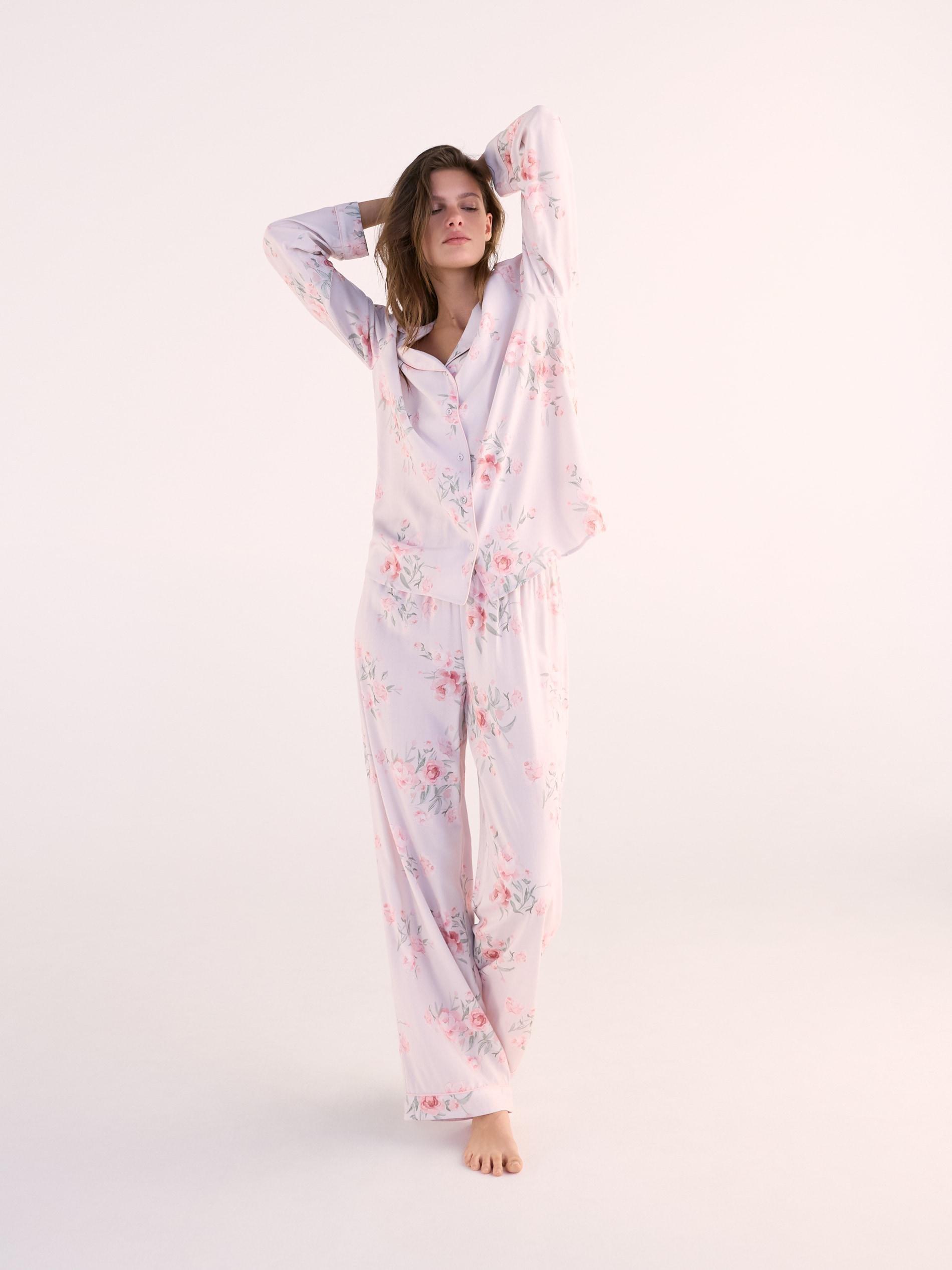 Brown Patterned Two-Piece Pajamas, Brown, large image number 0