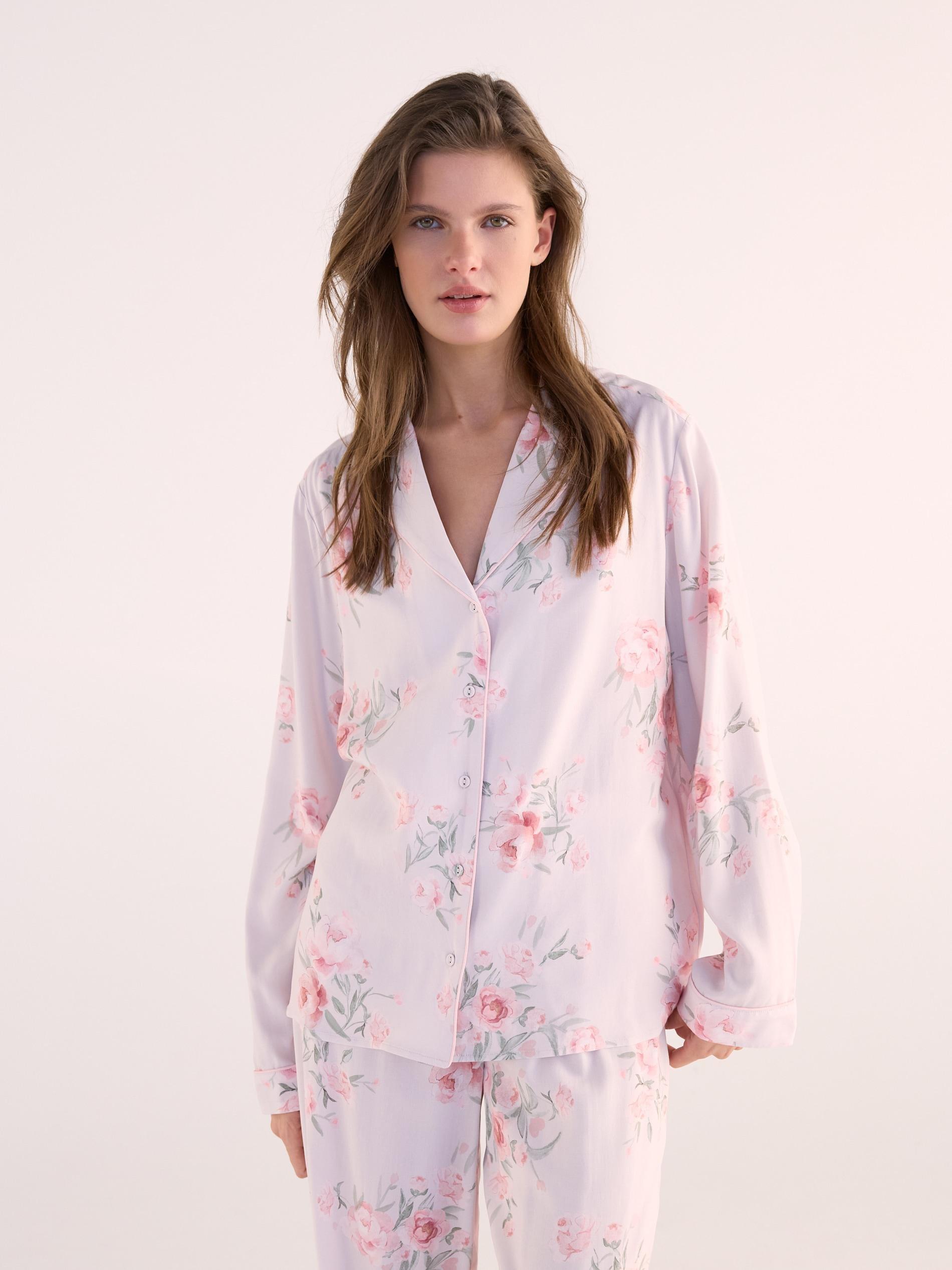 Brown Patterned Two-Piece Pajamas, Brown, medium