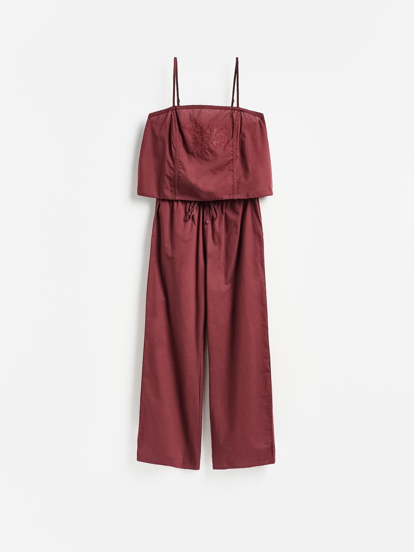 Red Two Piece Cotton Pyjama Set, Burgundy, large image number 4