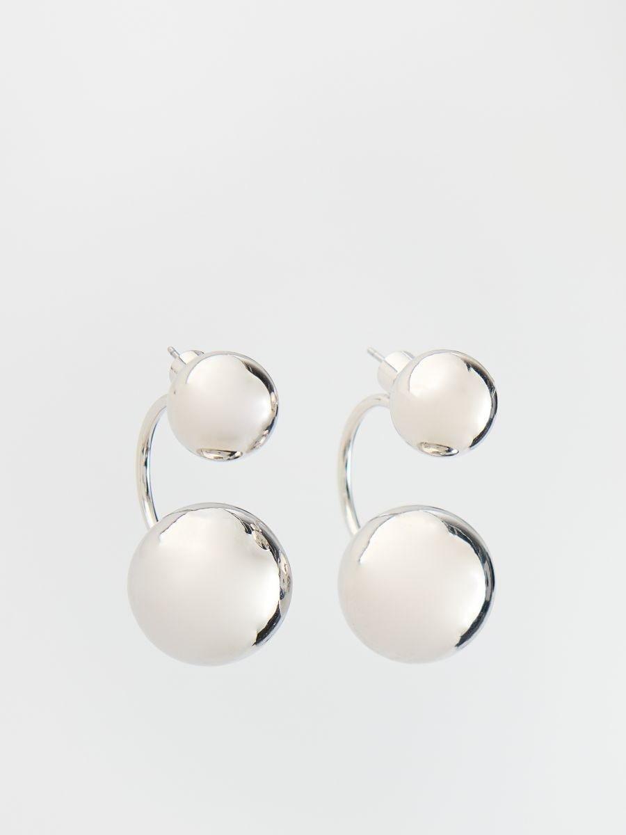 Silver Semi-Circular Earrings, Silver, large image number 1