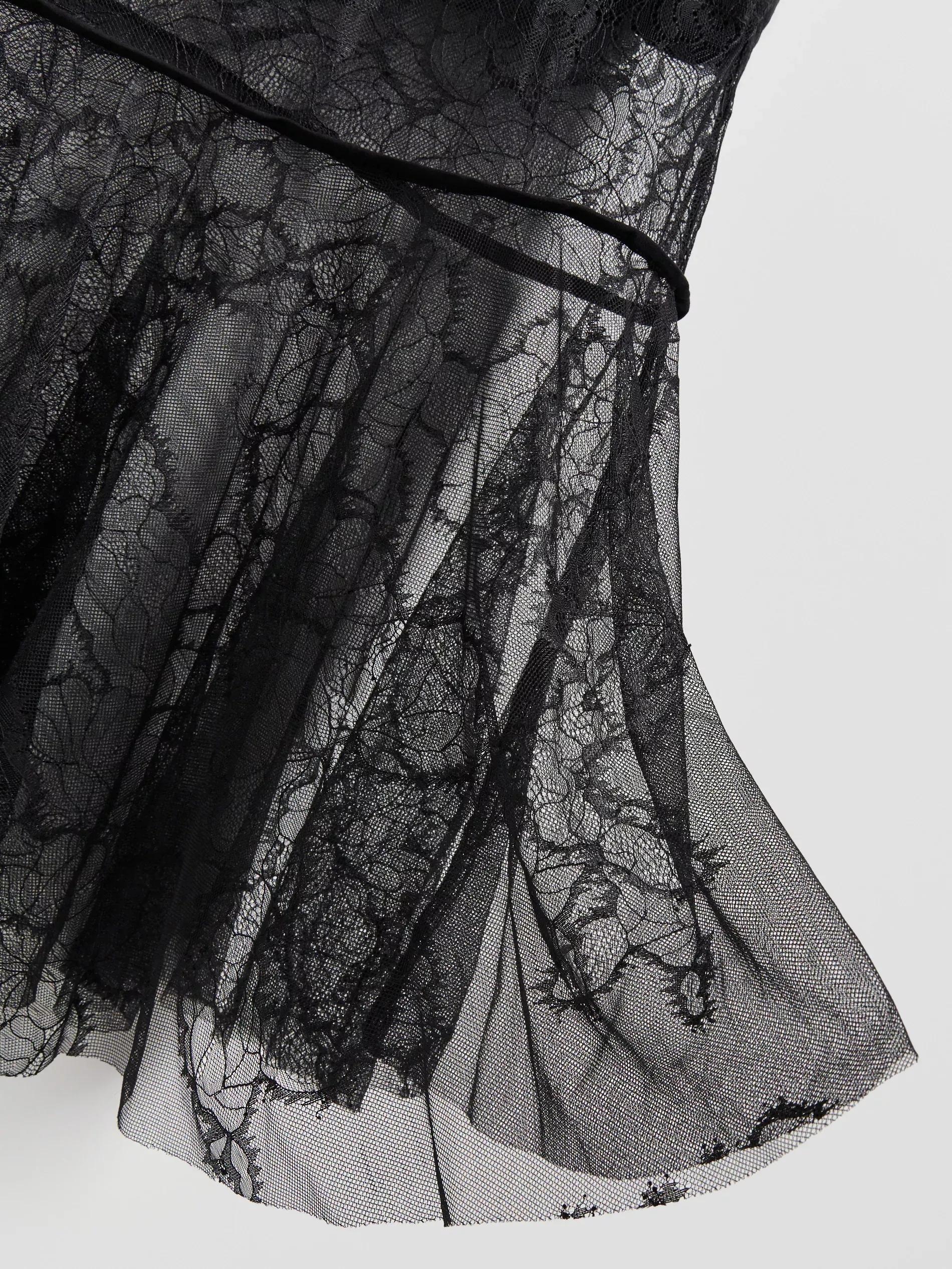 Black Midi Skirt With Lace Detail, Black, medium