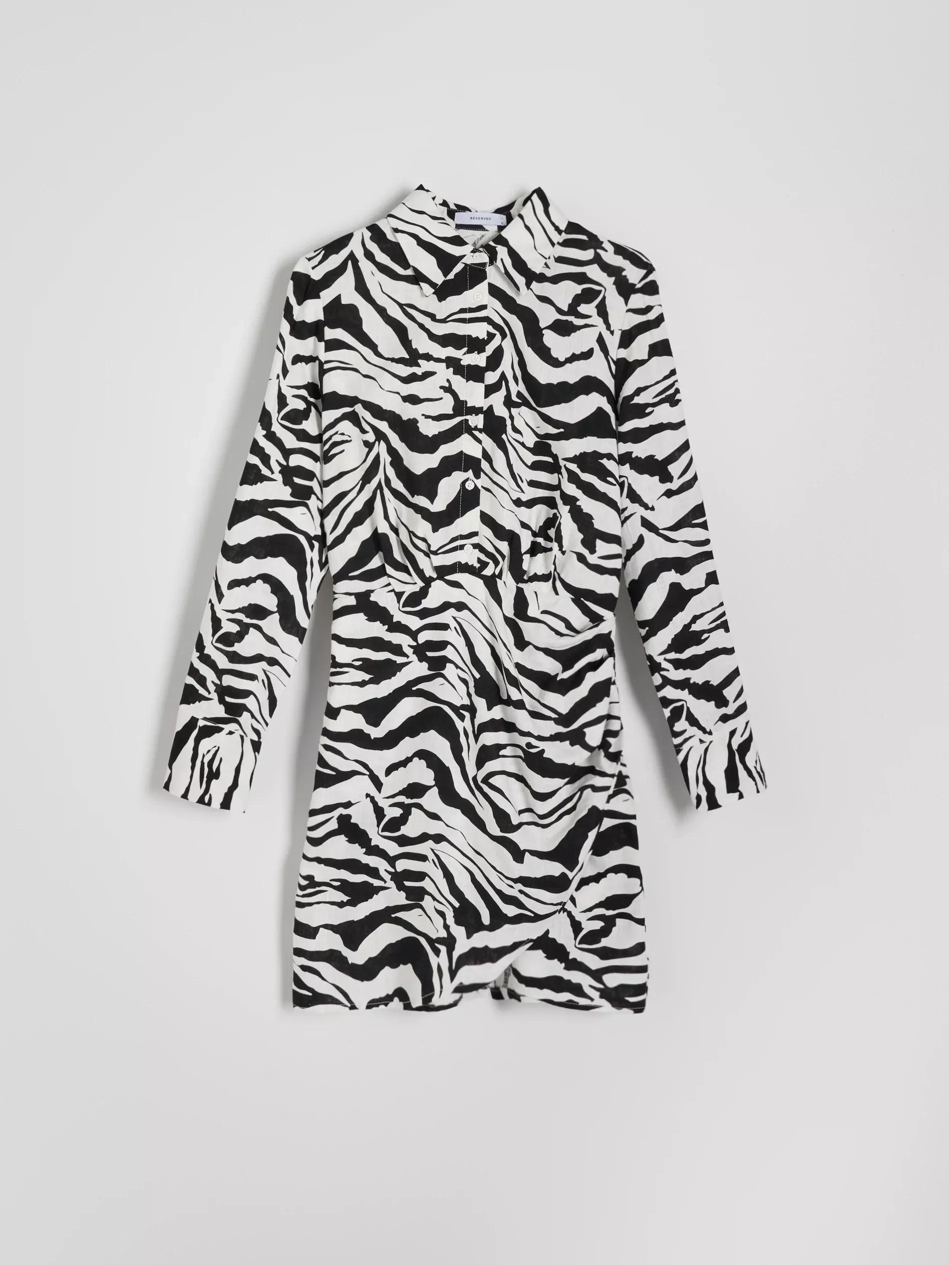 Black Animal Pattern Collared Mini Dress, , large image number 4