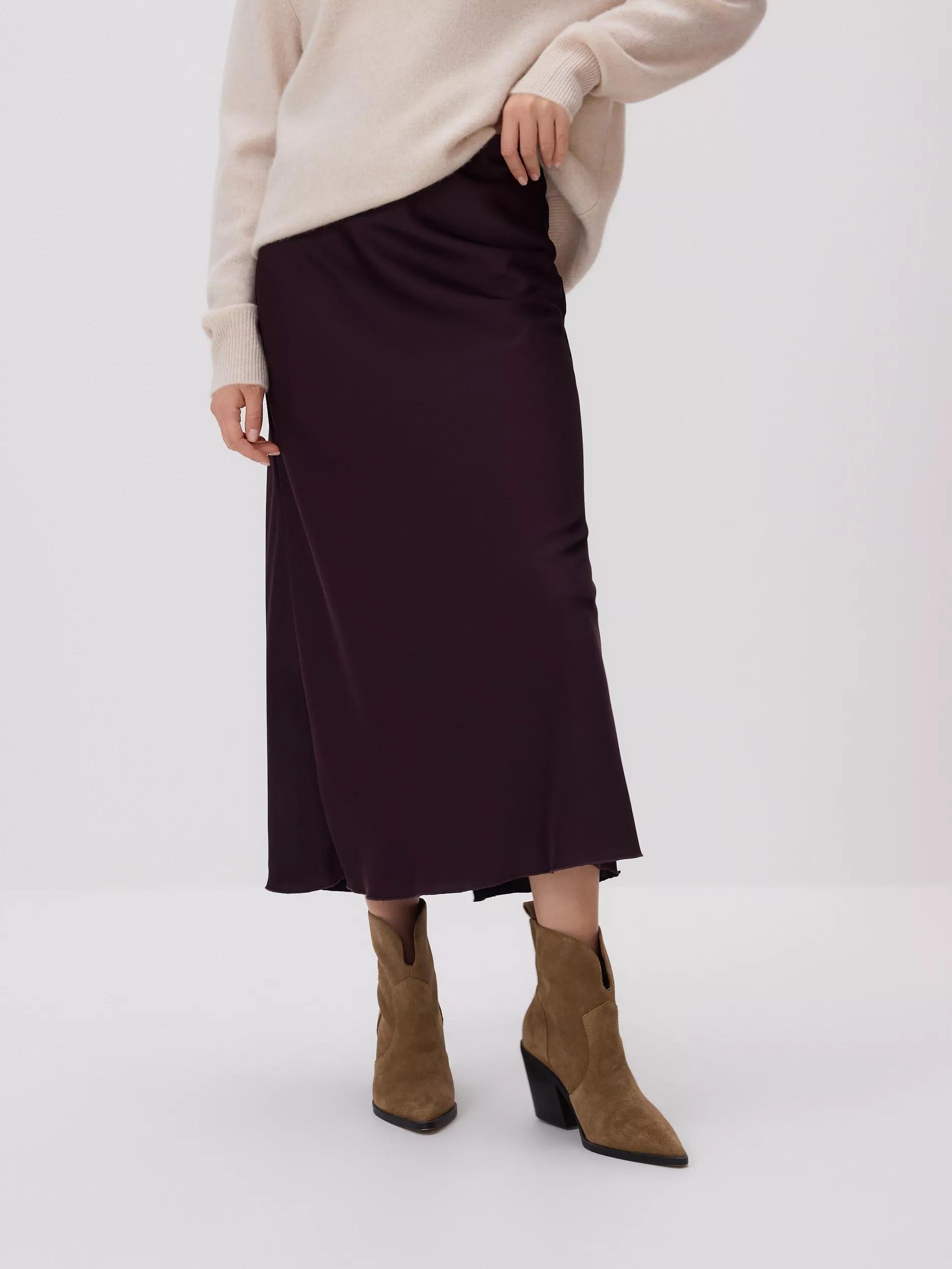 Maroon Satin Midi Skirt, Burgundy, large image number 1