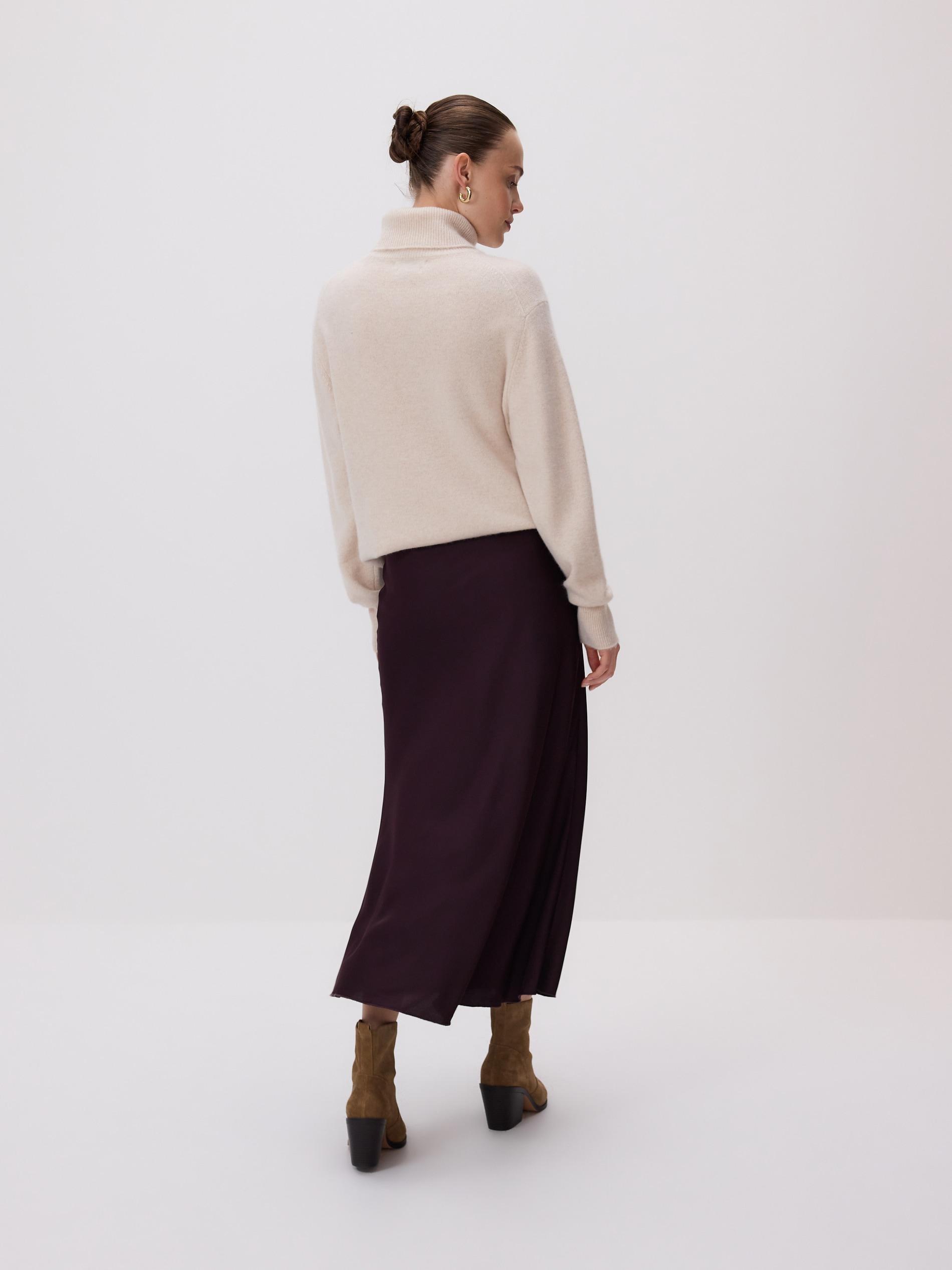 Maroon Satin Midi Skirt, Burgundy, large image number 4