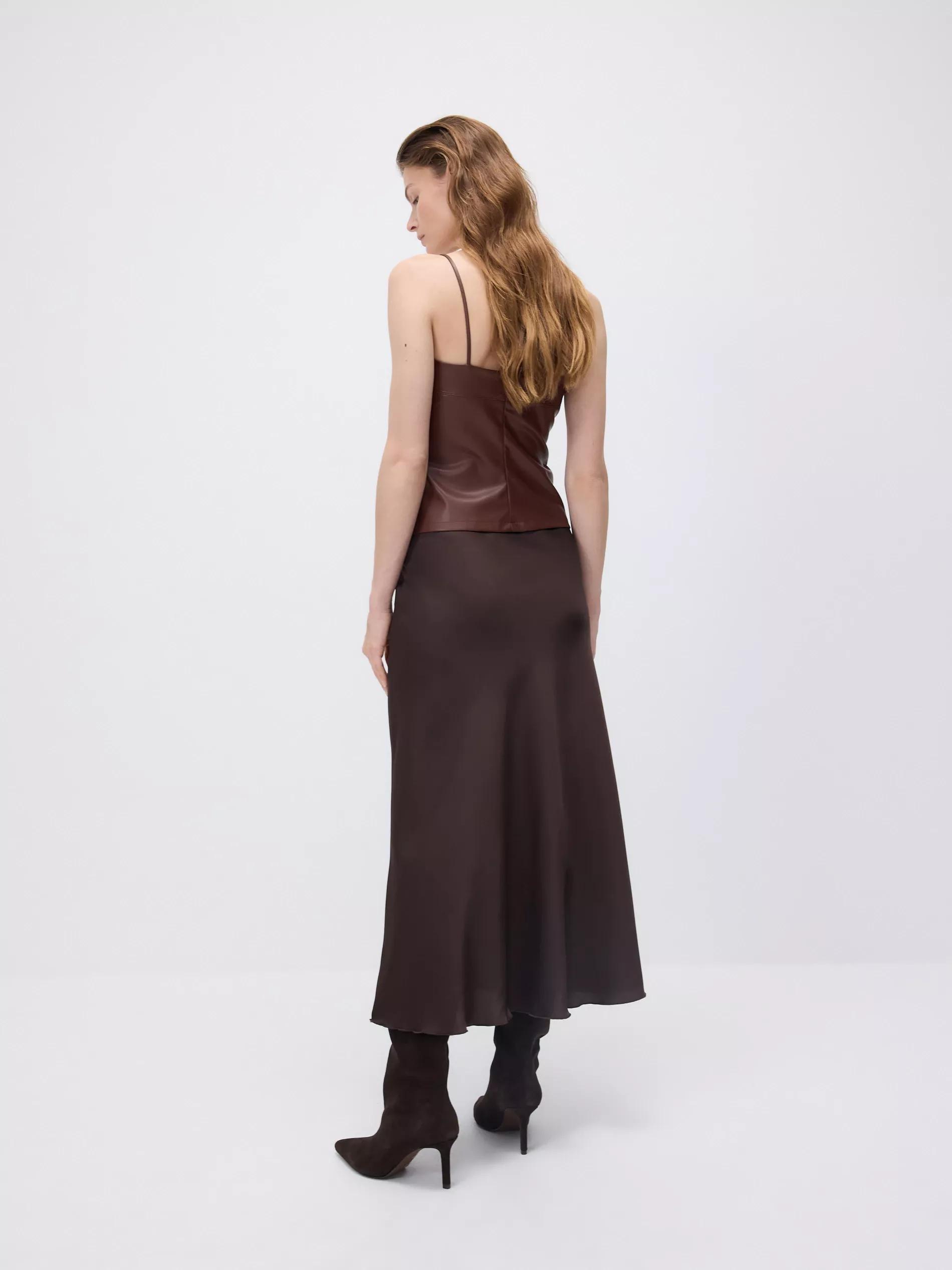 Brown Satin Midi Skirt, Brown, large image number 3