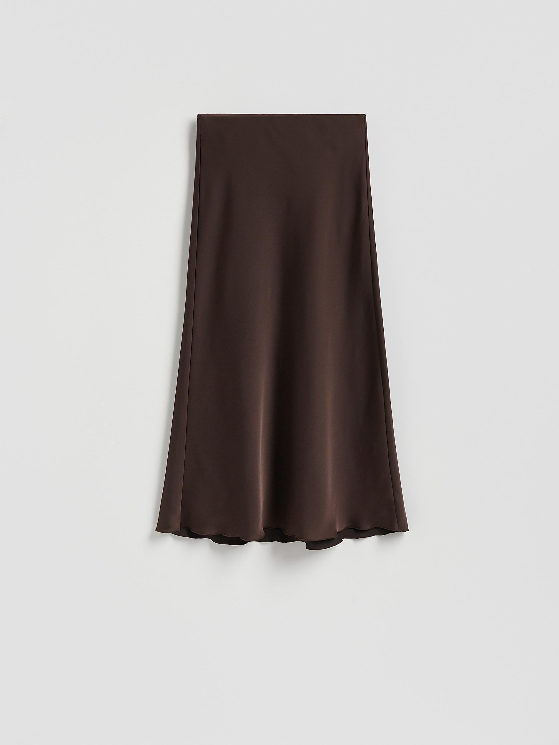 Brown Satin Midi Skirt, Brown, large image number 4