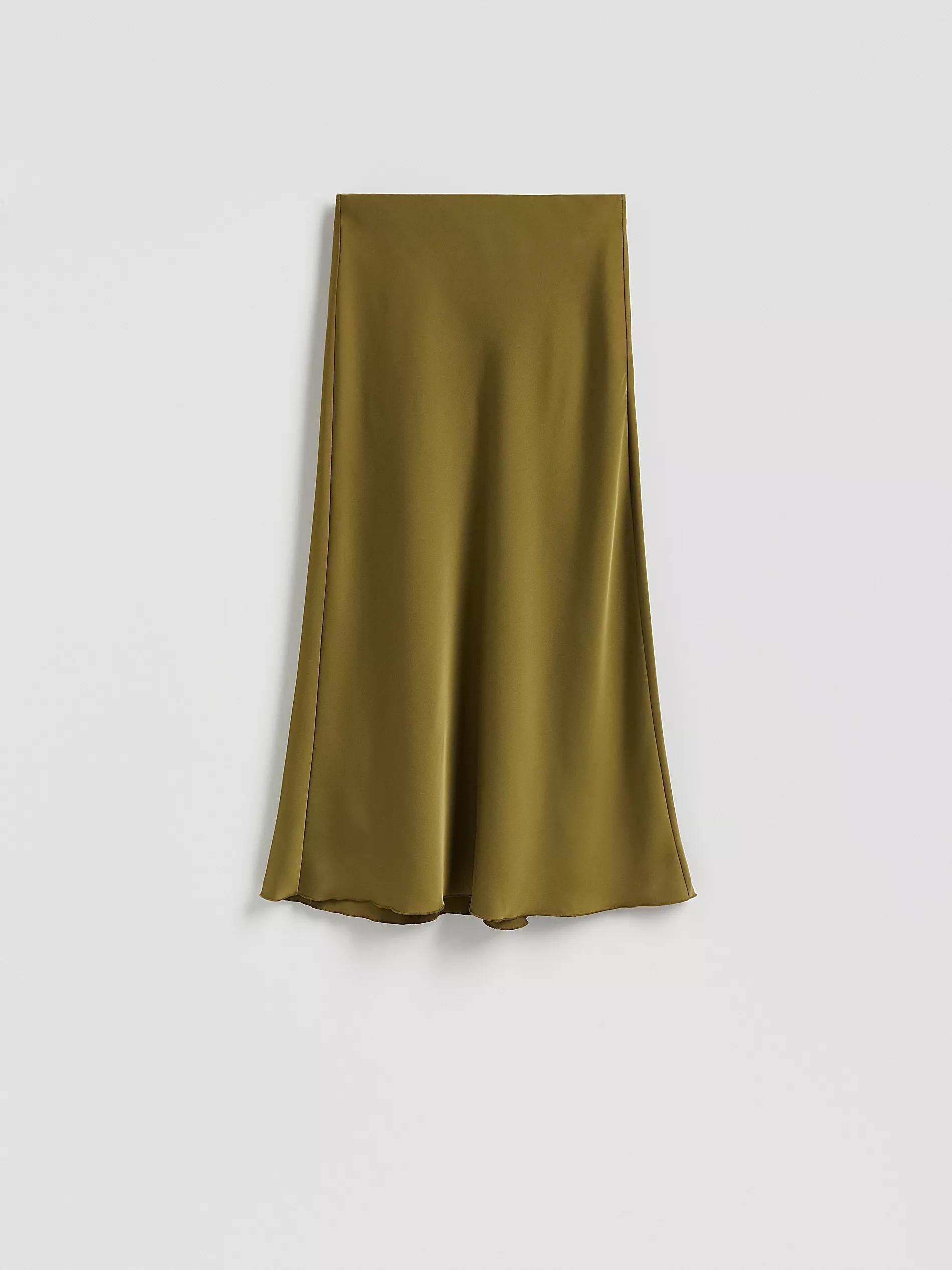 Green Satin Midi Skirt, , large image number 0