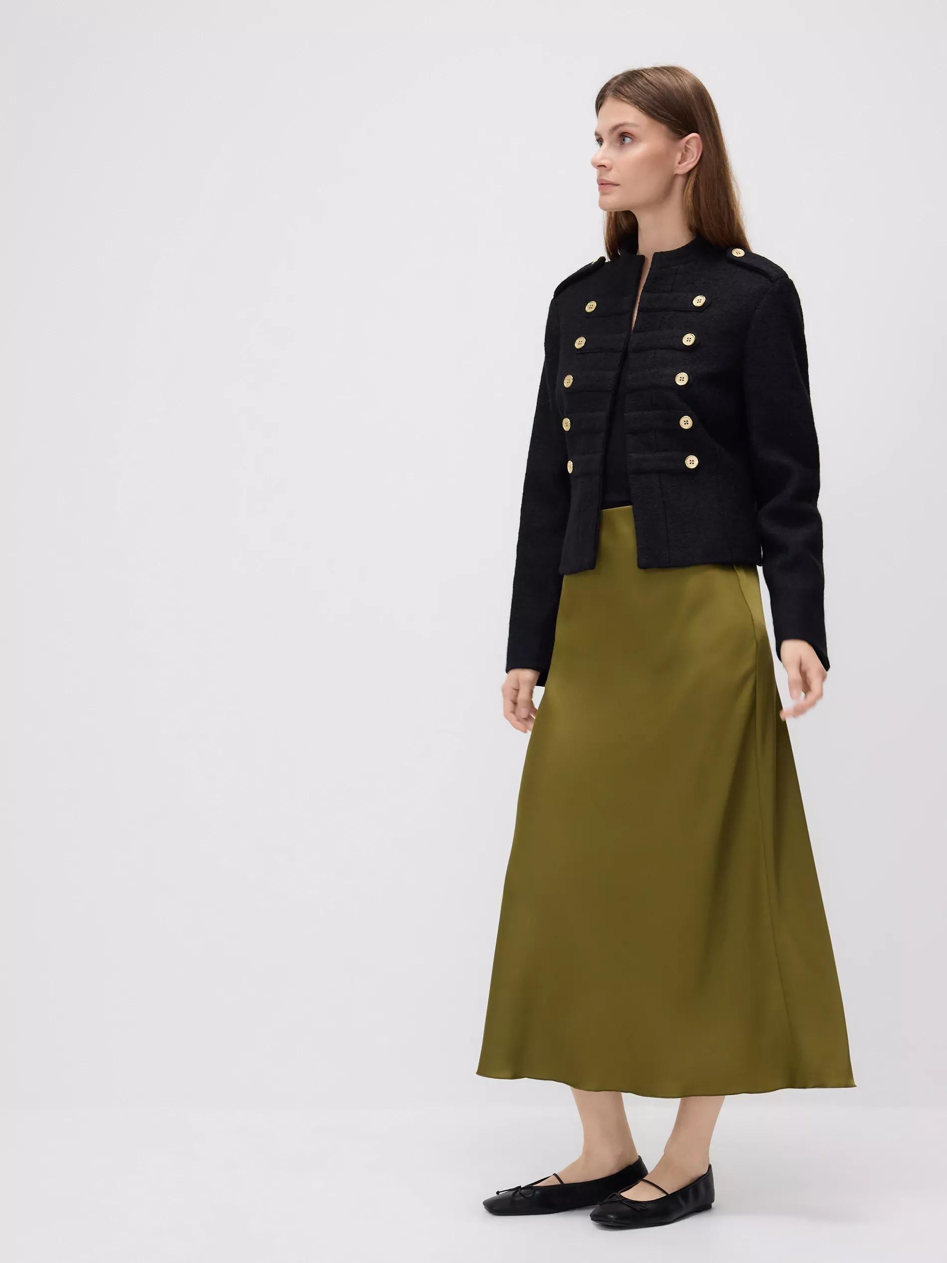 Green Satin Midi Skirt, Khaki, large image number 3