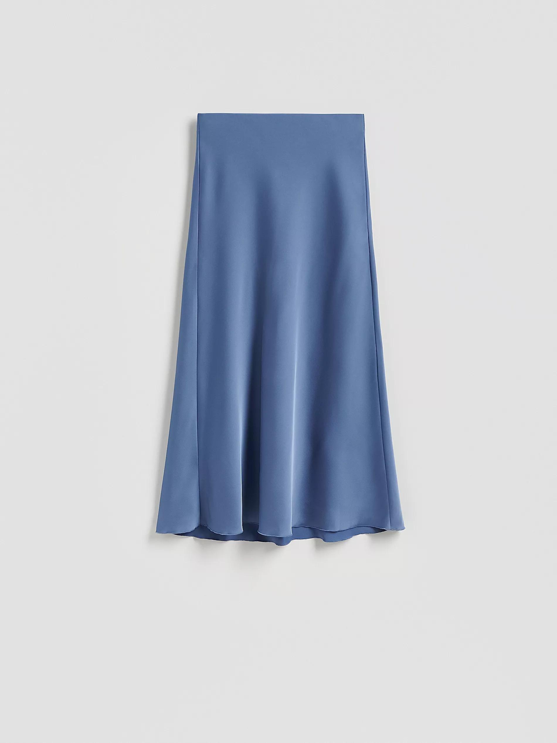 Blue Satin Midi Skirt, , medium