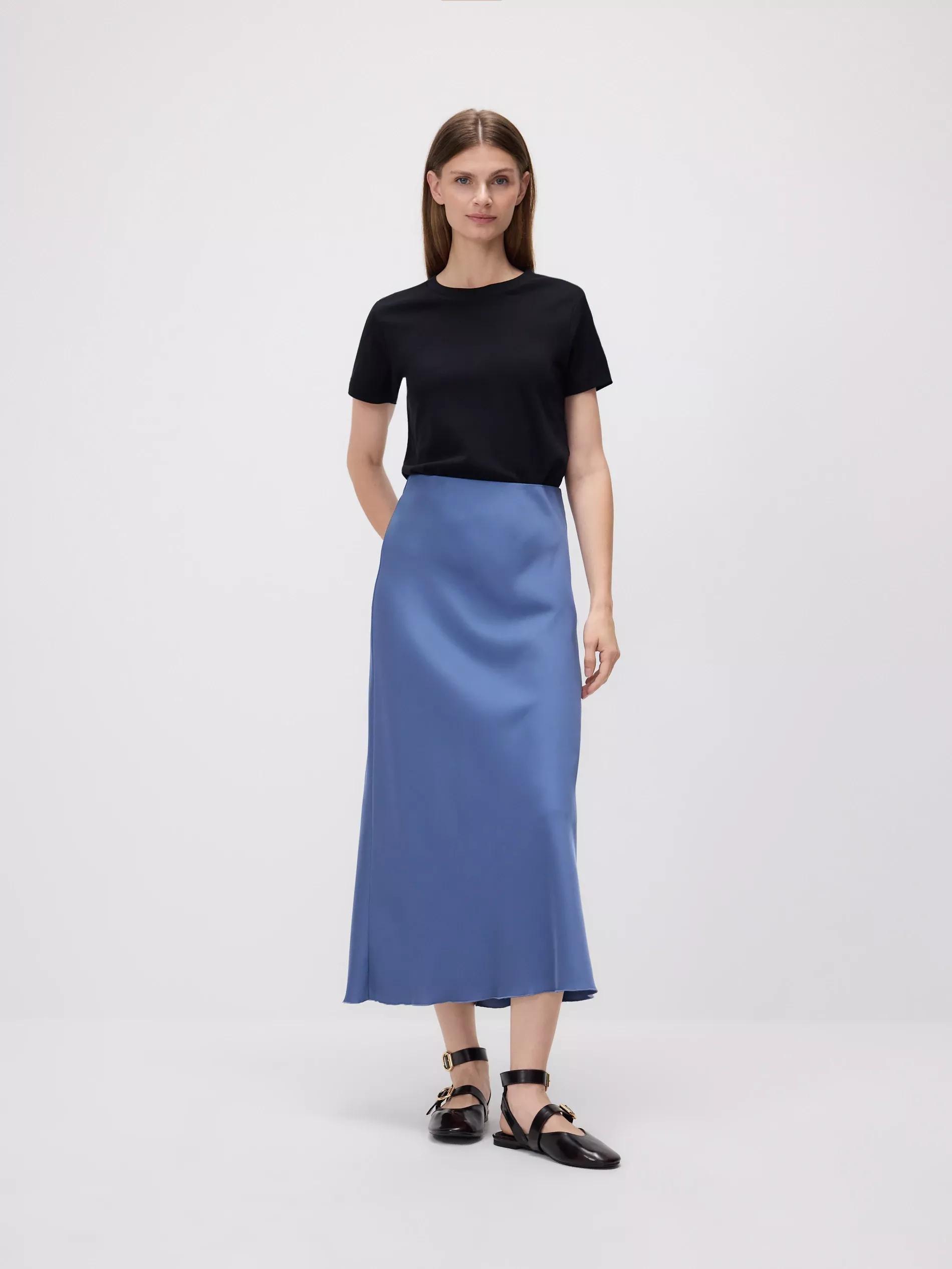 Blue Satin Midi Skirt, Blue, large image number 2
