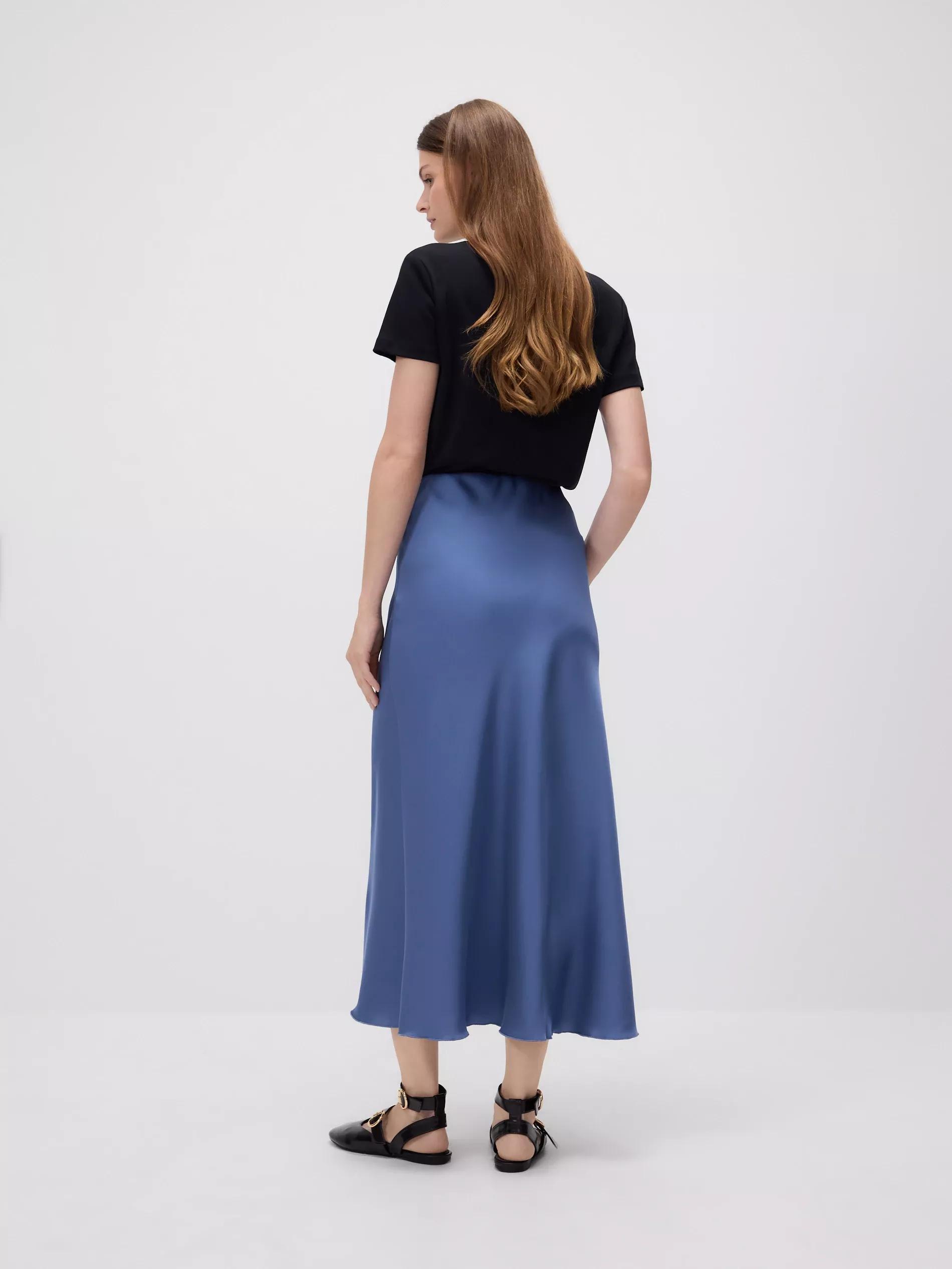 Blue Satin Midi Skirt, Blue, large image number 3