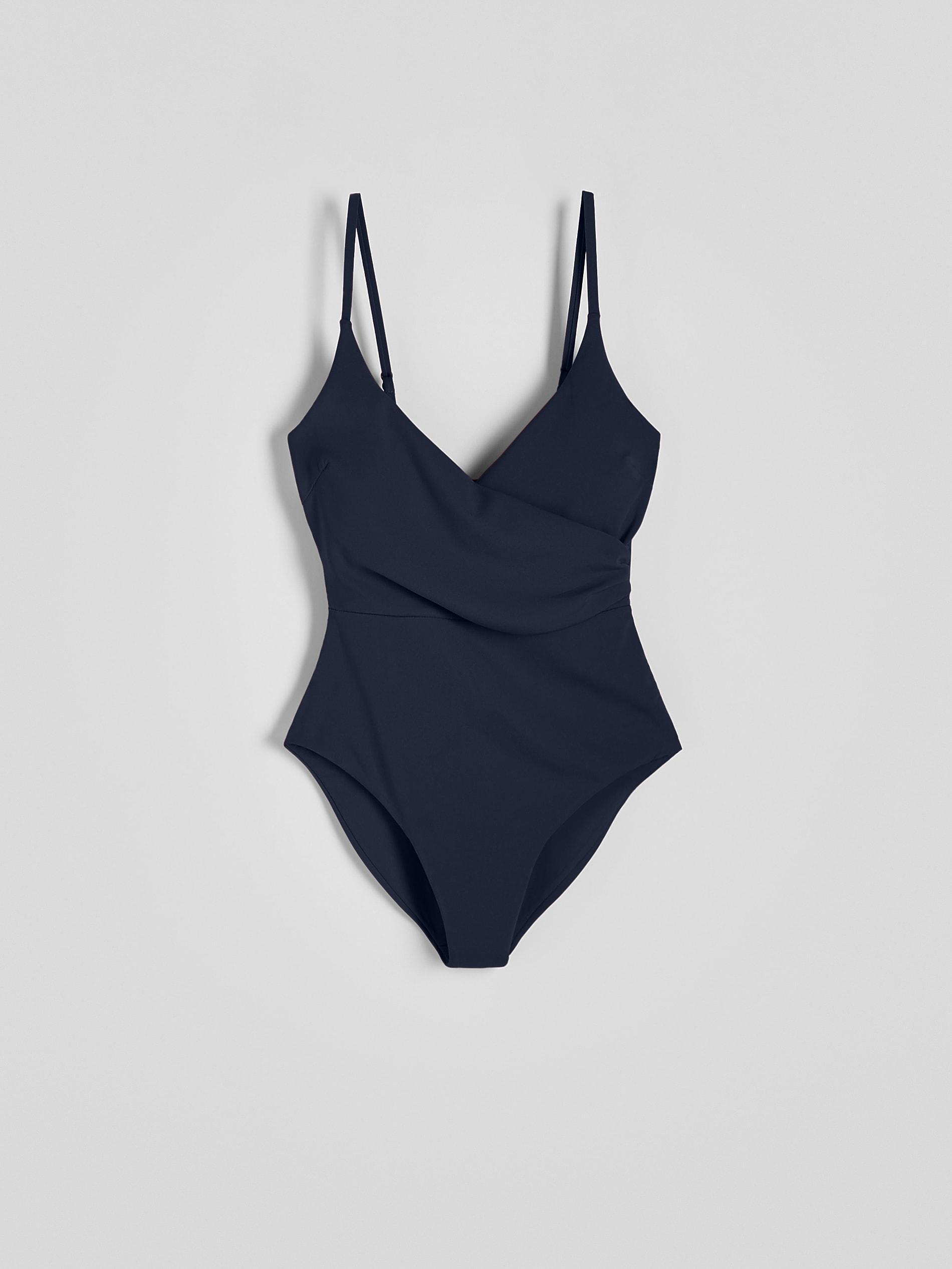 Navy Triangle Draped Swimsuit, , large image number 7