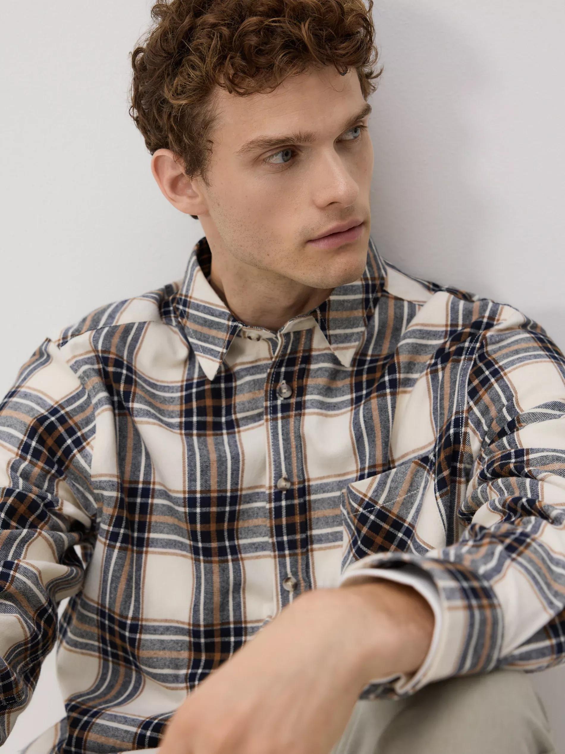 Beige Regular Fit Check Shirt, , medium