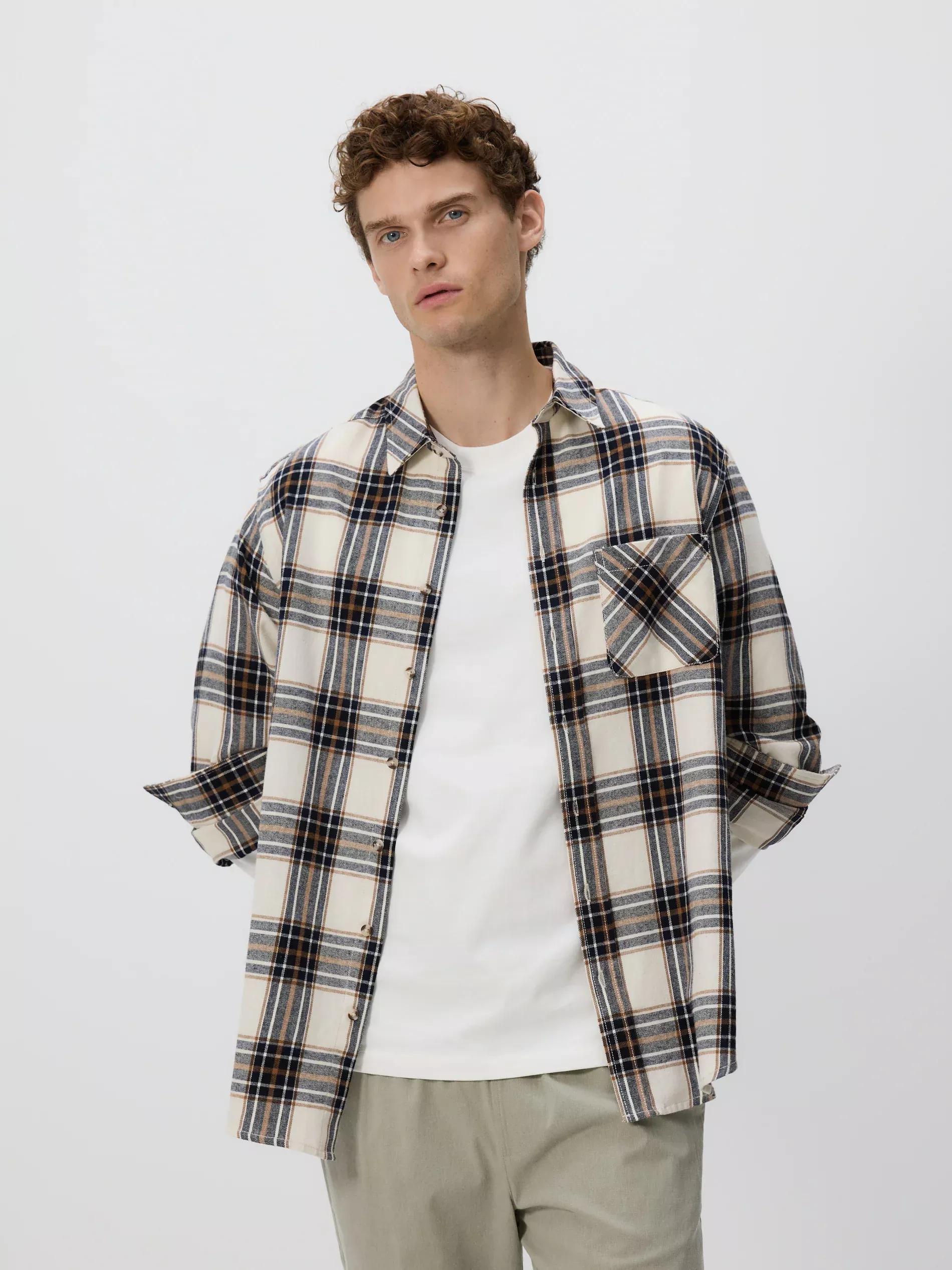 Beige Regular Fit Check Shirt, Beige, medium