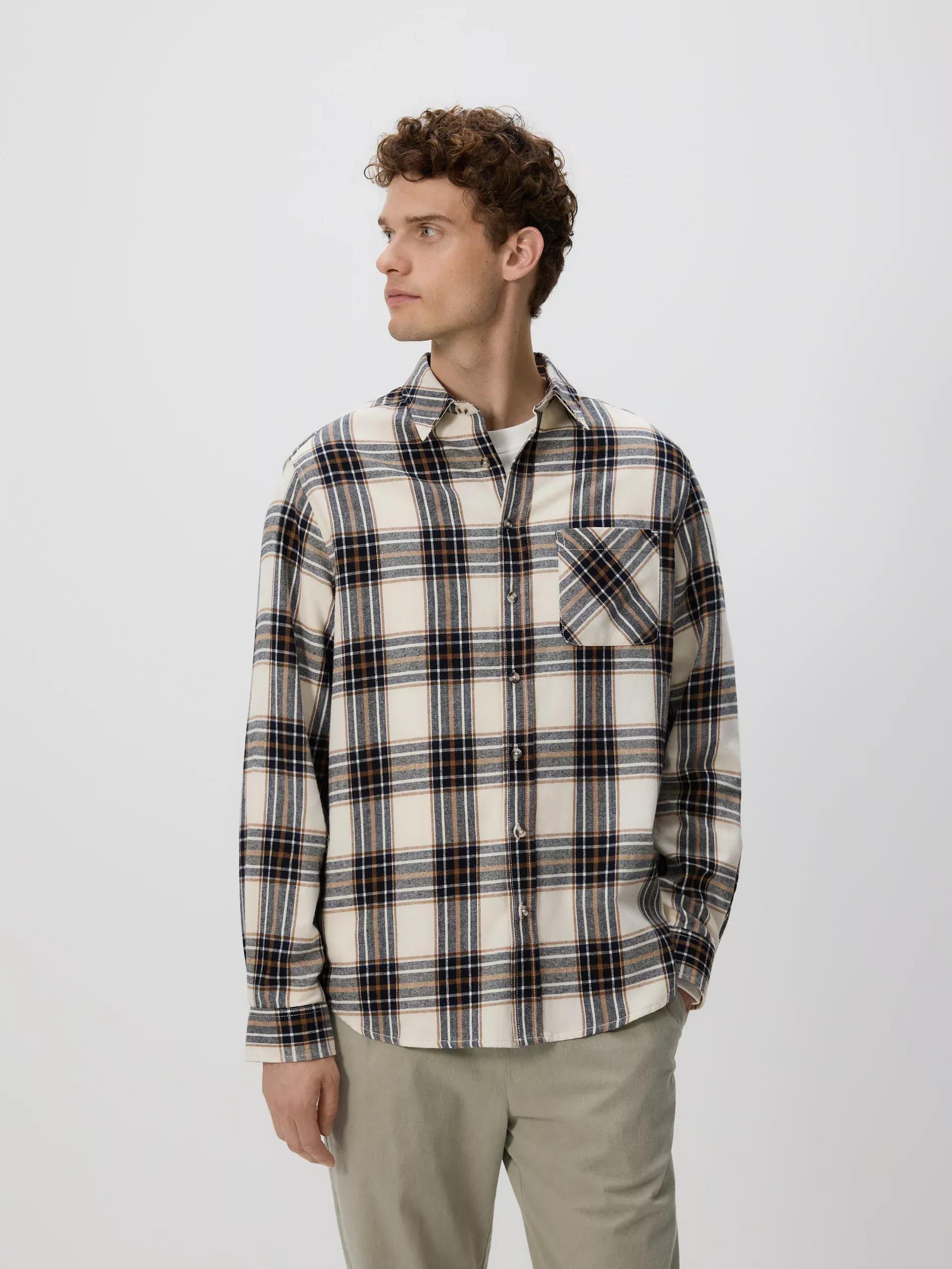 Beige Regular Fit Check Shirt, Beige, medium