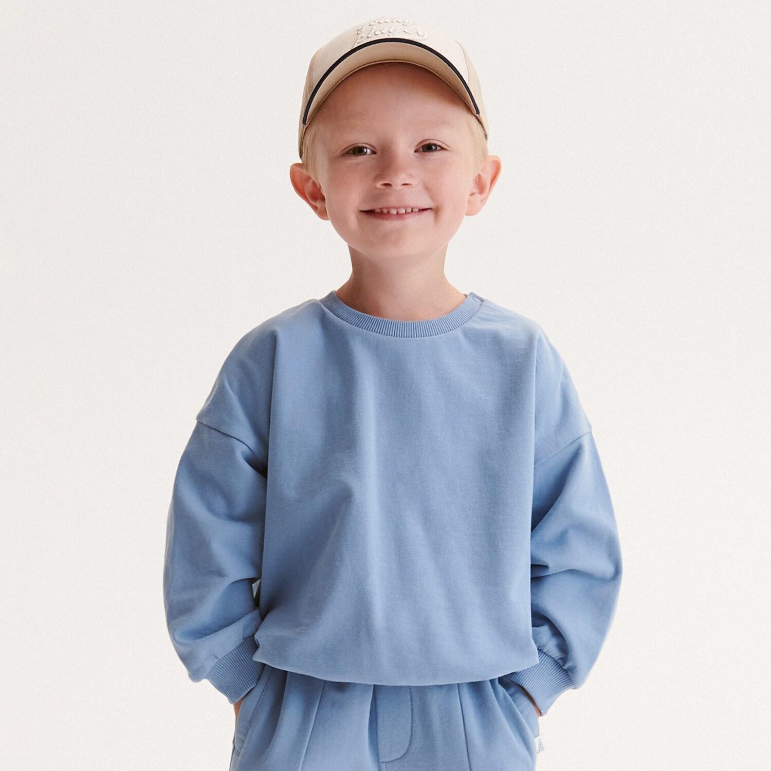 Blue Basic Cotton Sweatshirt, Kids Boys, , large image number 2