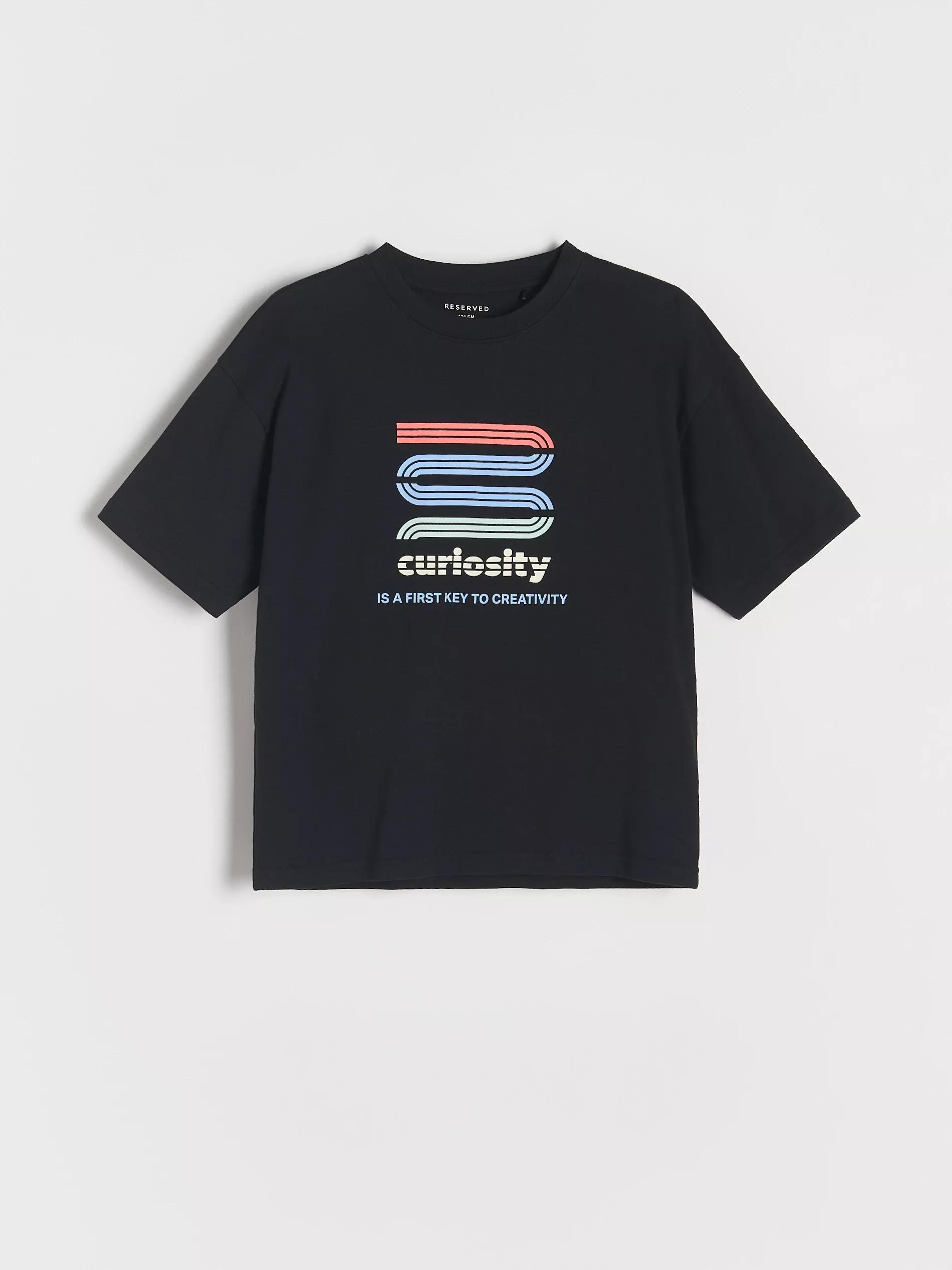 Black Printed Cotton T-Shirt, , large image number 0