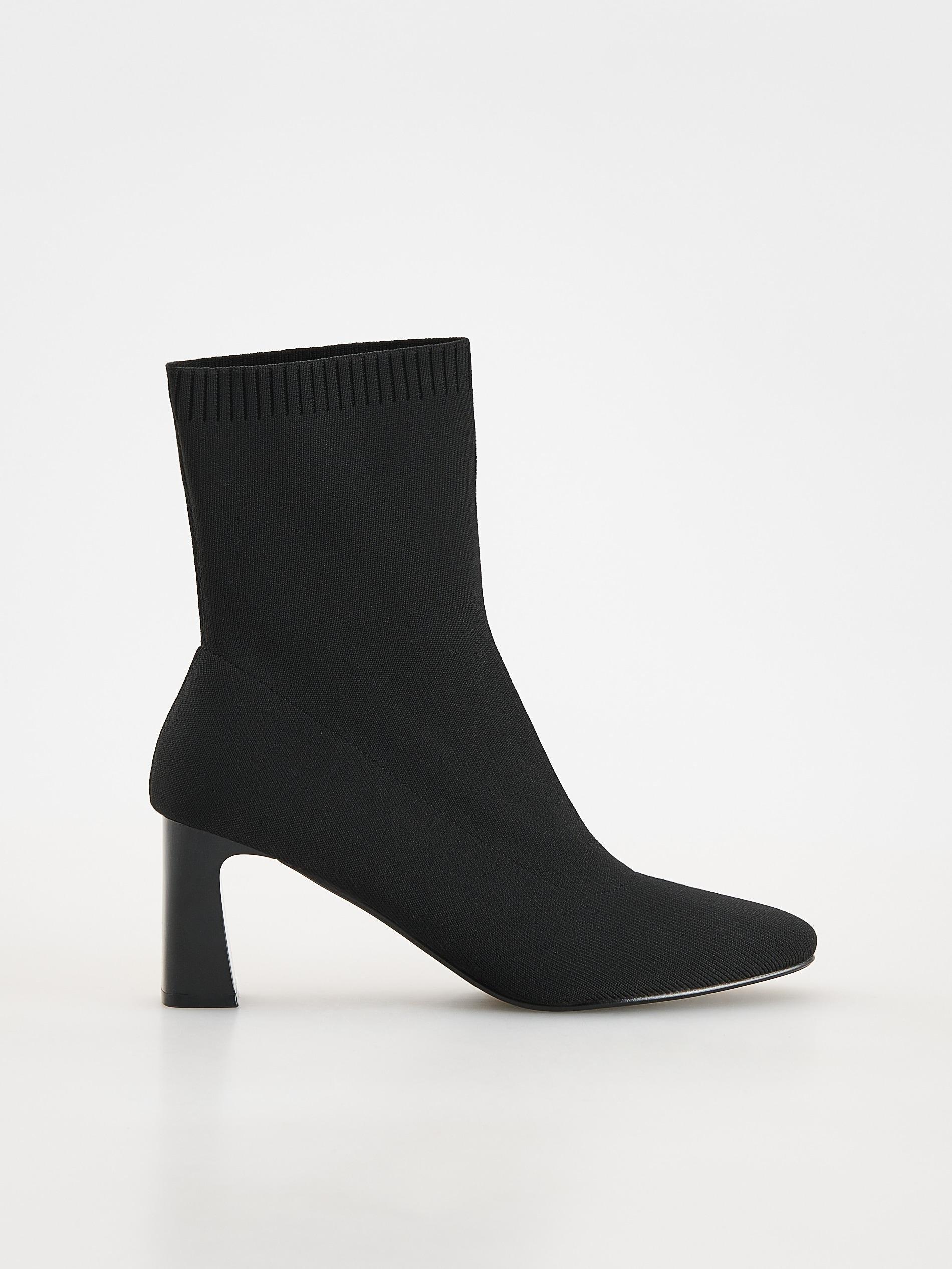 Black Heeled Ankle Boots, Black, medium