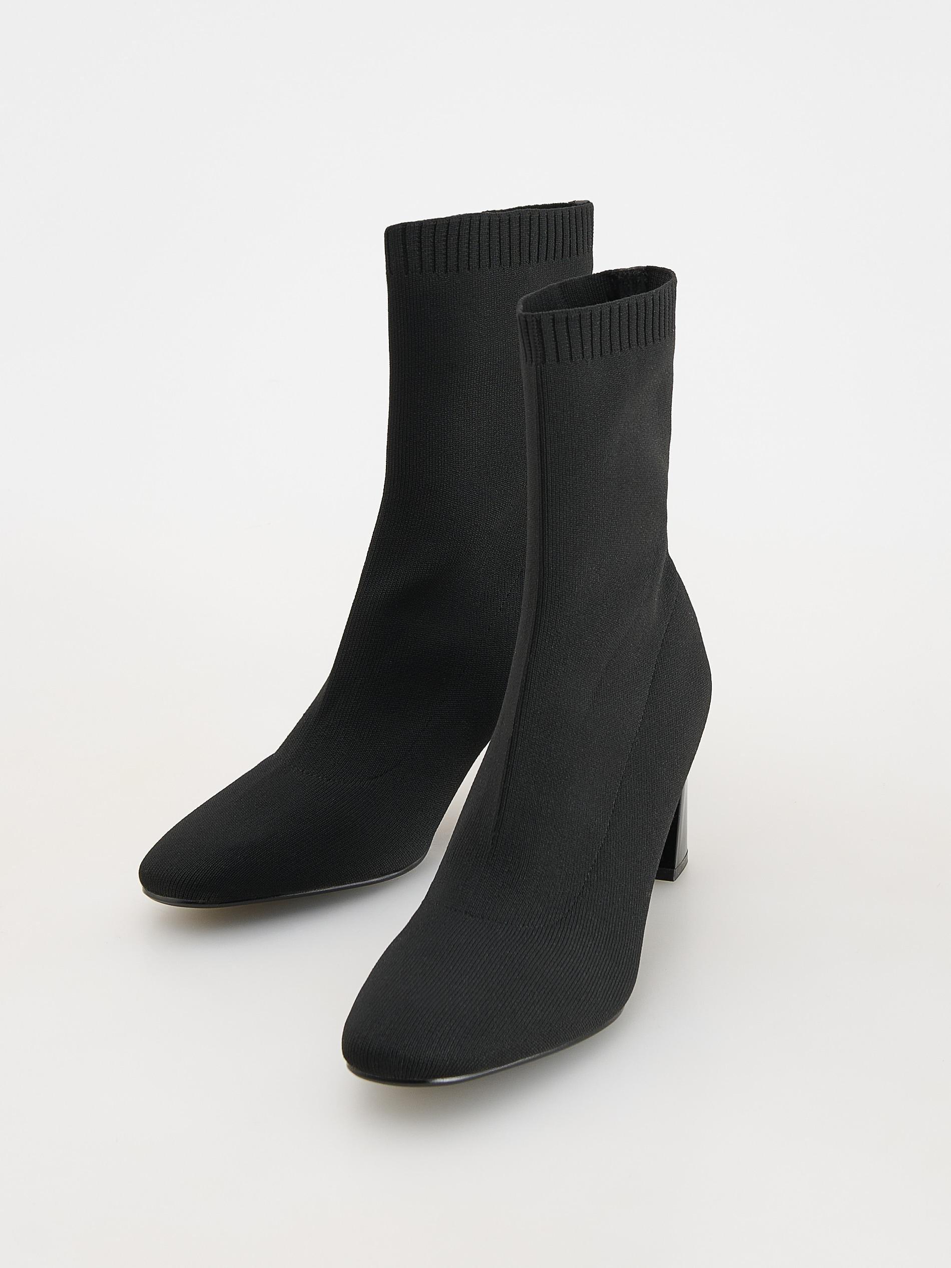 Black Heeled Ankle Boots, Black, medium