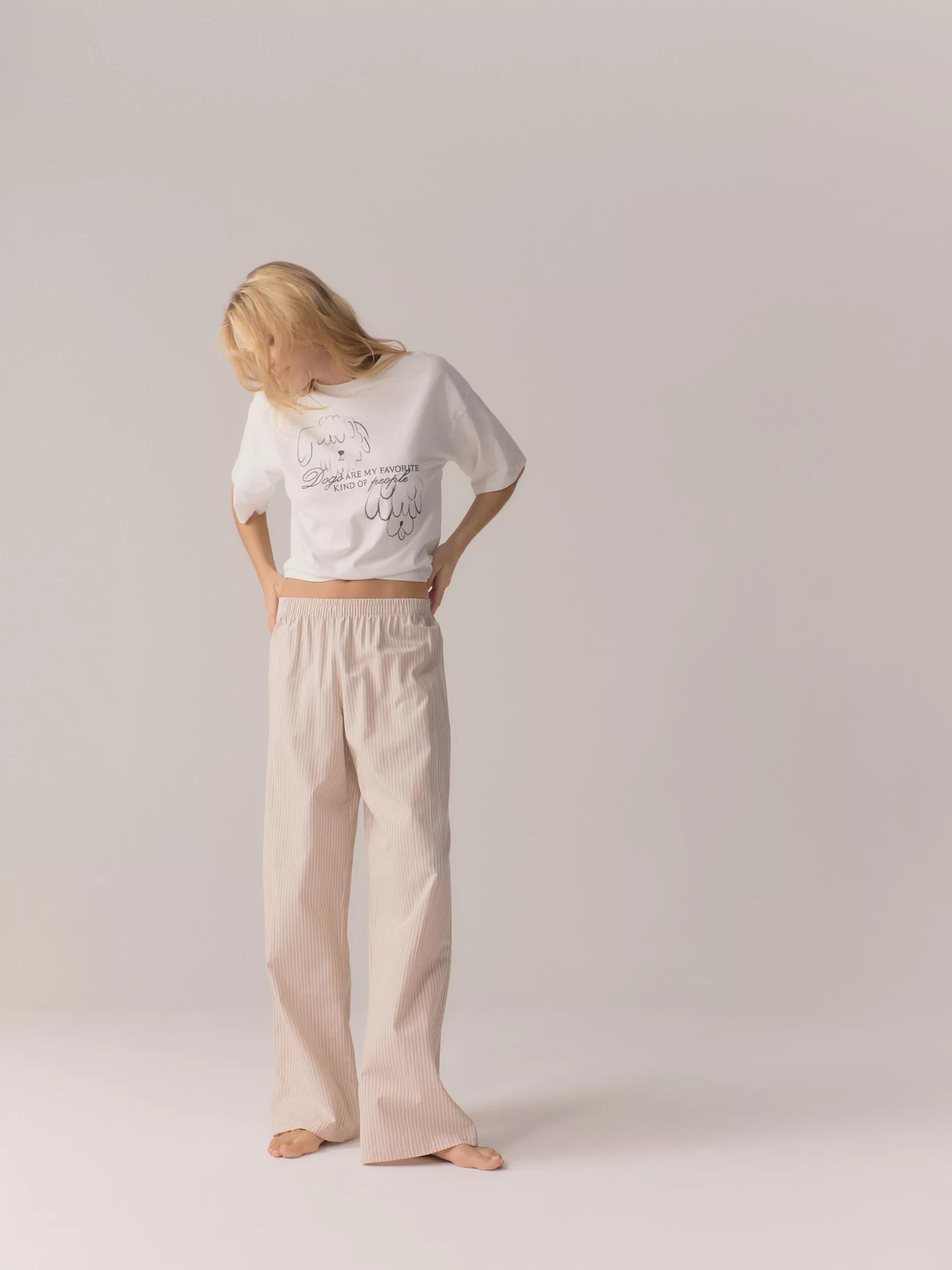 Brown Two-Piece Pajama Set With Print, , large image number 2