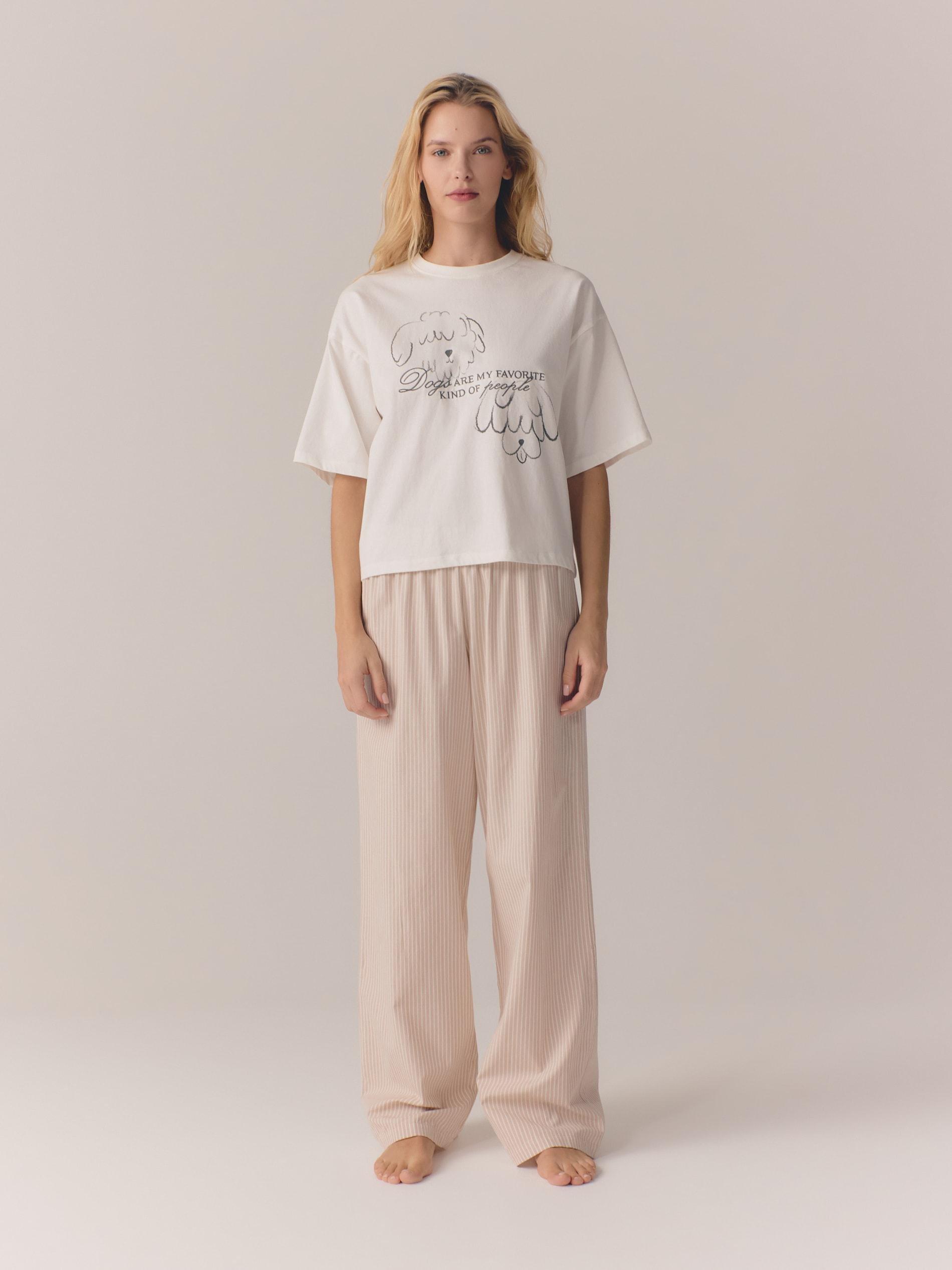 Brown Two-Piece Pajama Set With Print, , large image number 5