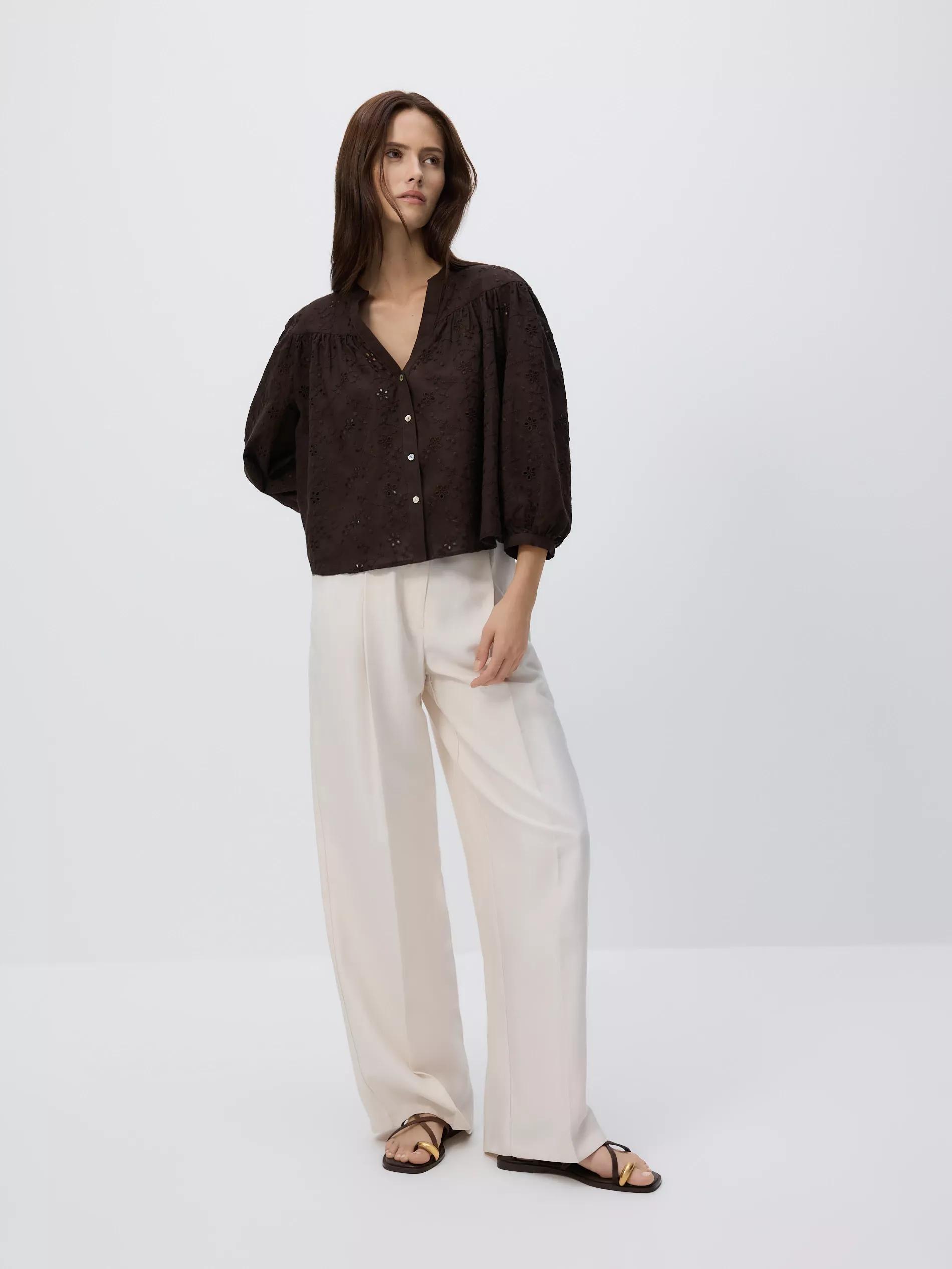 DARK BROWN Shirt with openwork pattern, , large image number 0