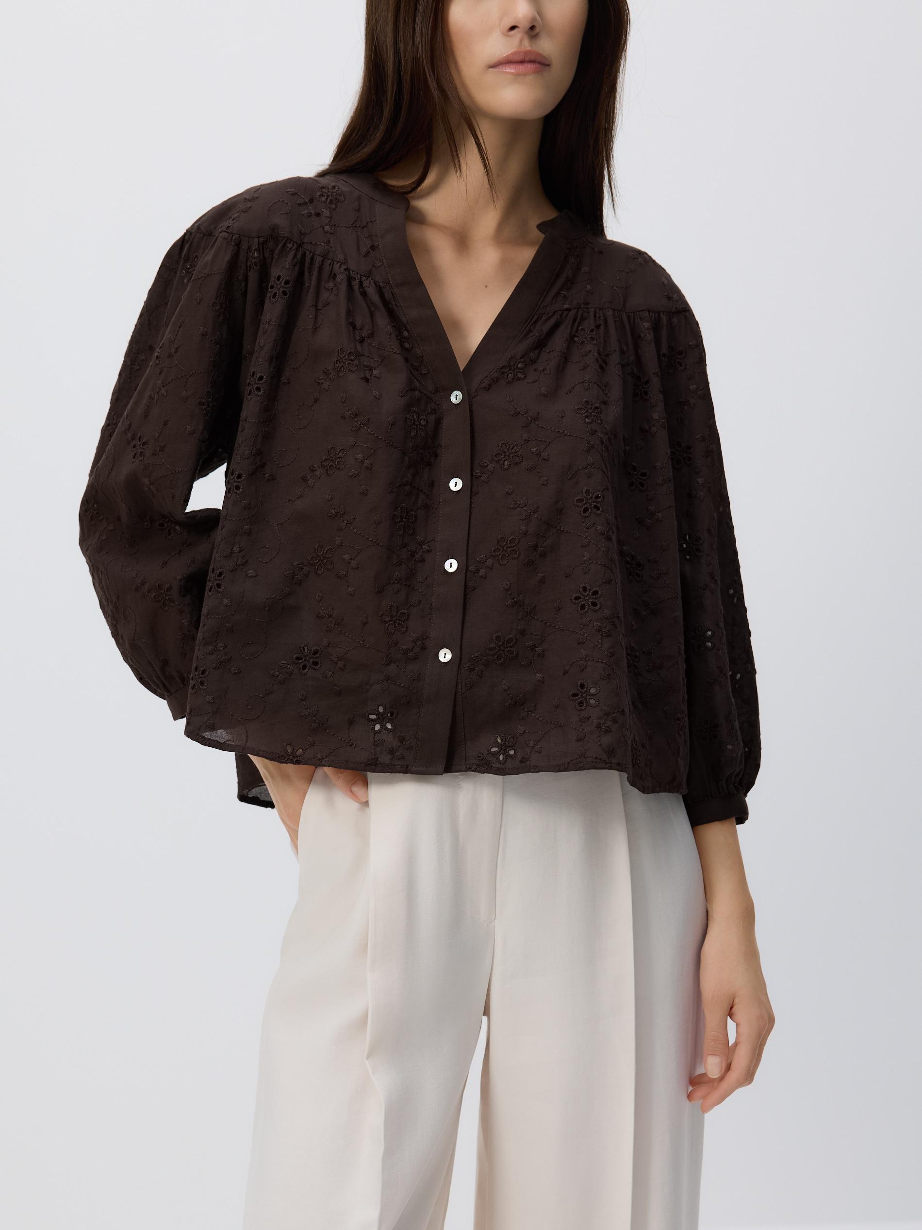 DARK BROWN Shirt with openwork pattern, , large image number 1