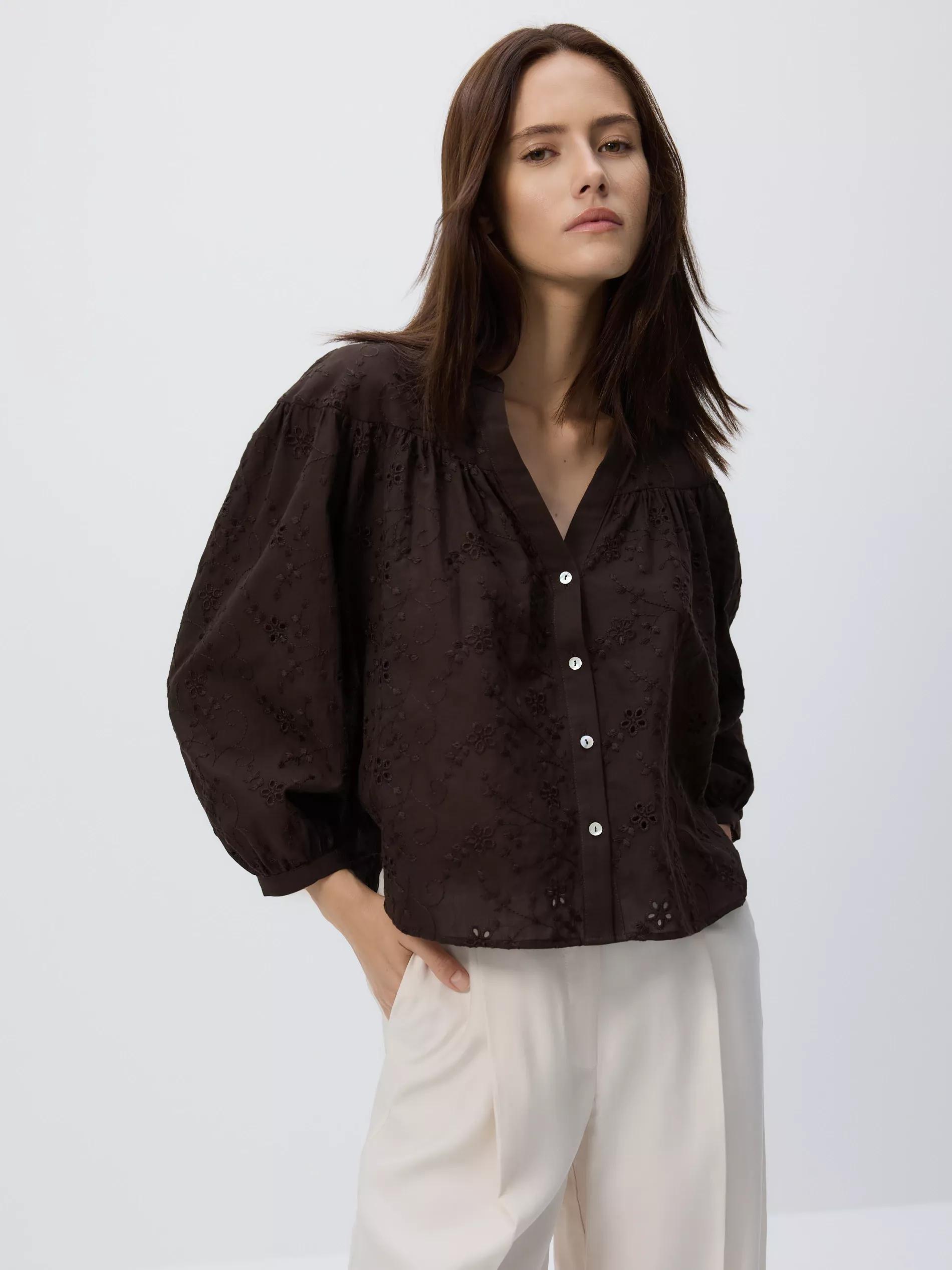 DARK BROWN Shirt with openwork pattern, , large image number 2