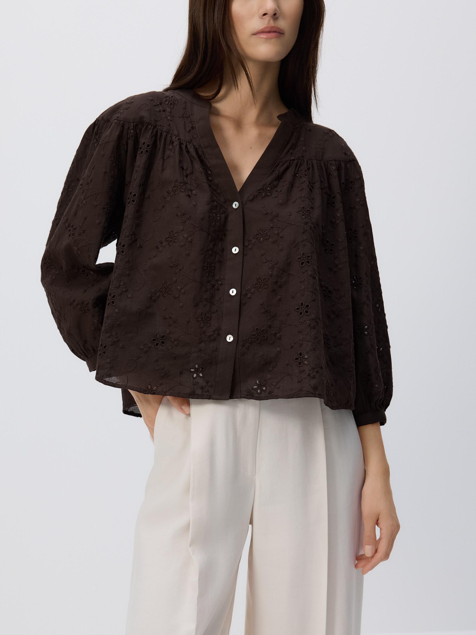 DARK BROWN Shirt with openwork pattern, Brown, large image number 3