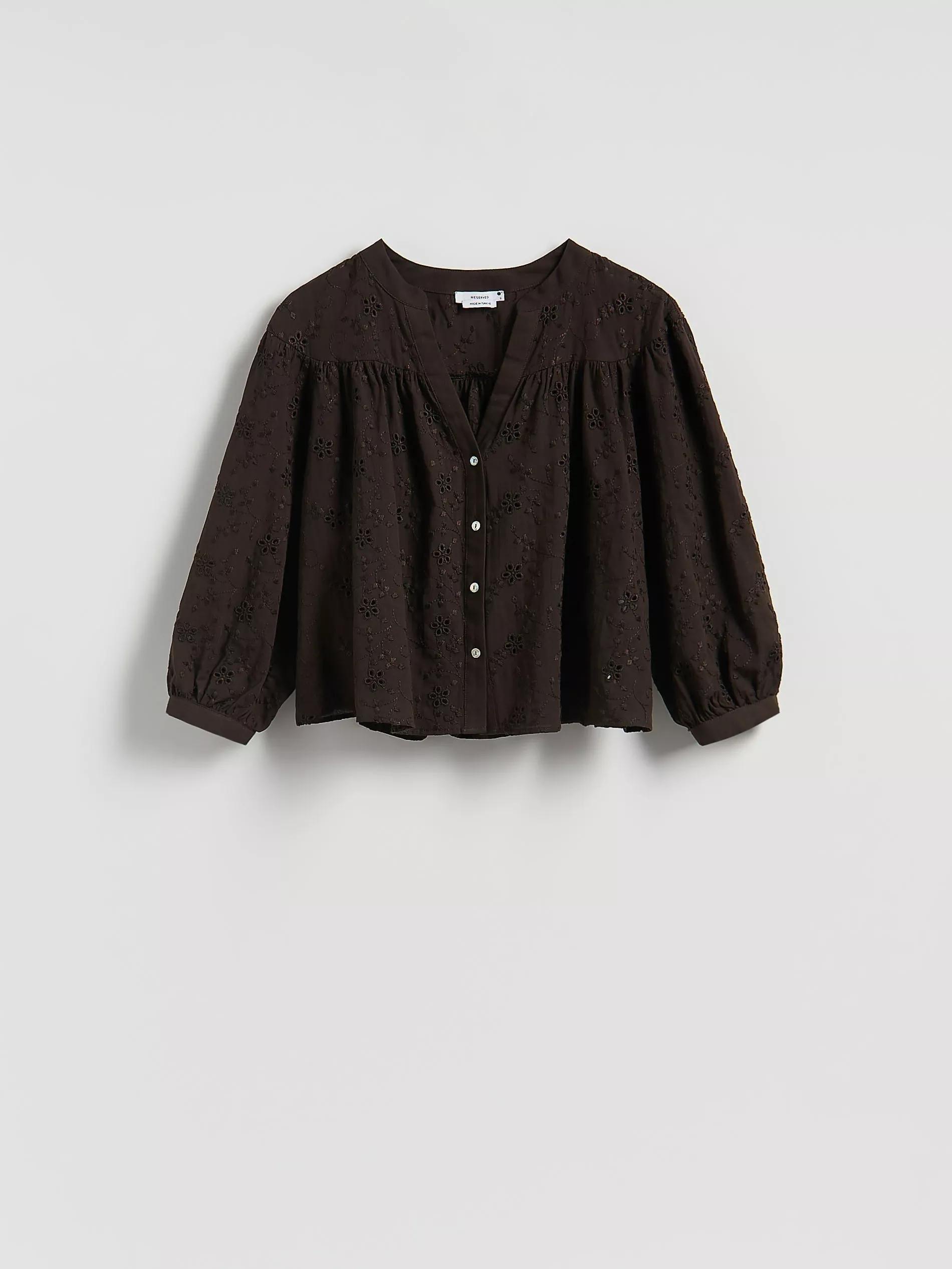 DARK BROWN Shirt with openwork pattern, , large image number 4