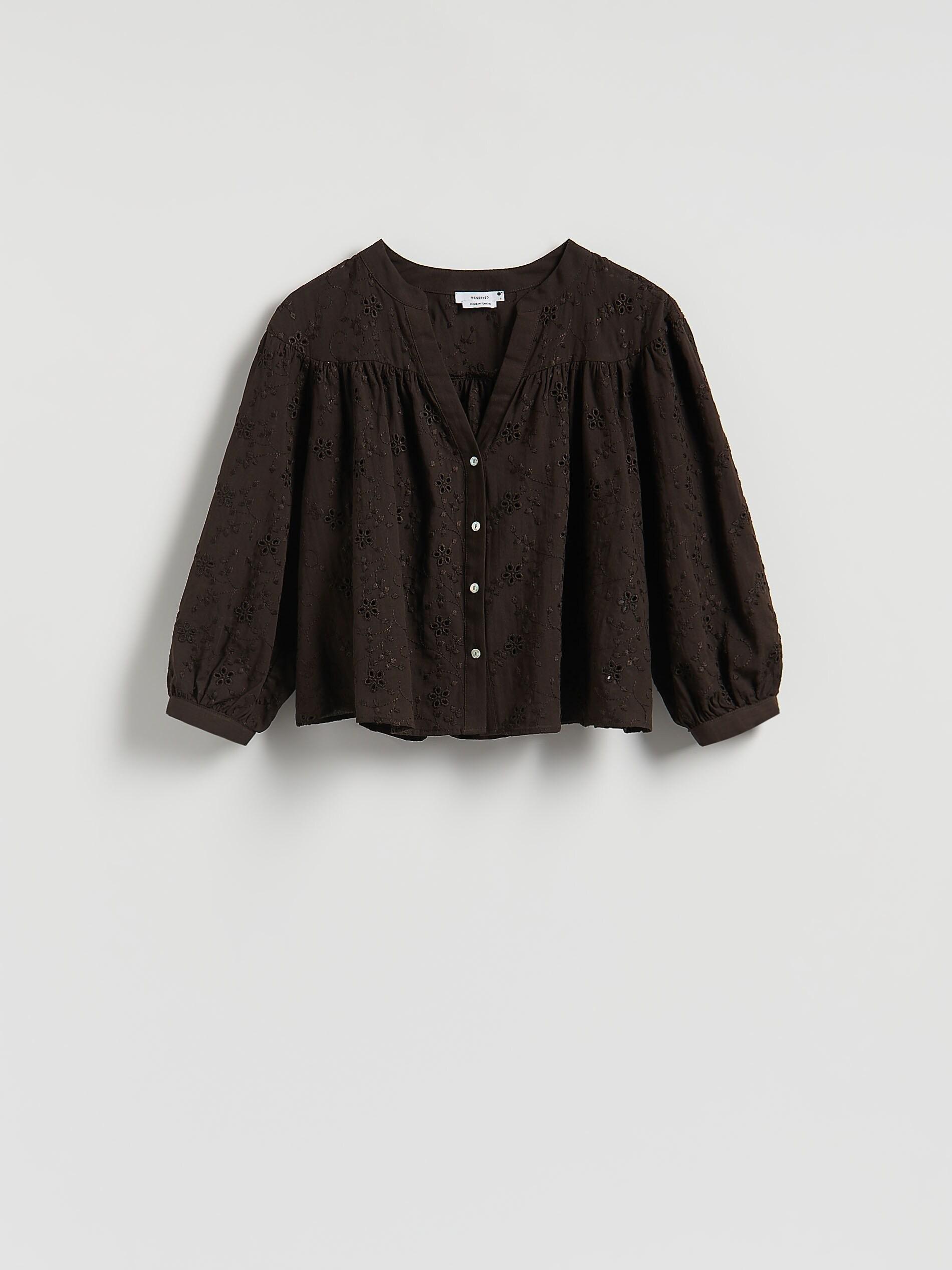 DARK BROWN Shirt with openwork pattern, Brown, large image number 5
