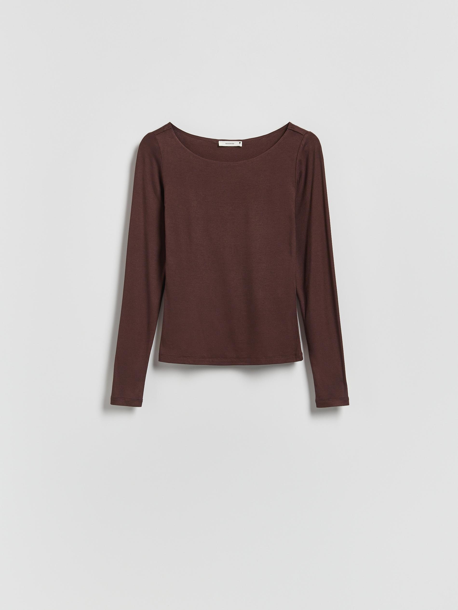 تيشيرت بني بكم طويل غني بالفيسكوز, Brown, medium
