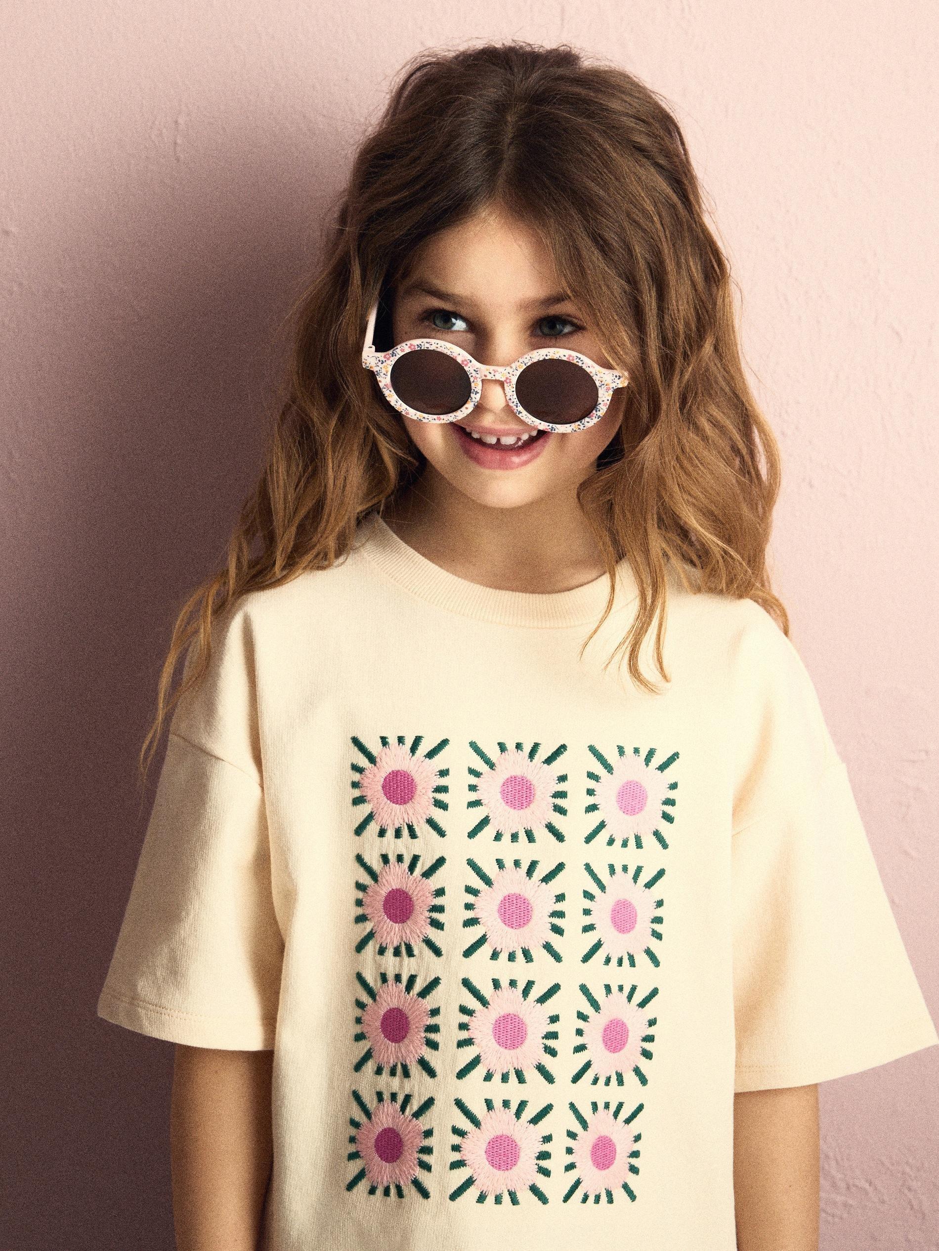 Beige Loose Embroidered T-Shirt, Ivory, large image number 1