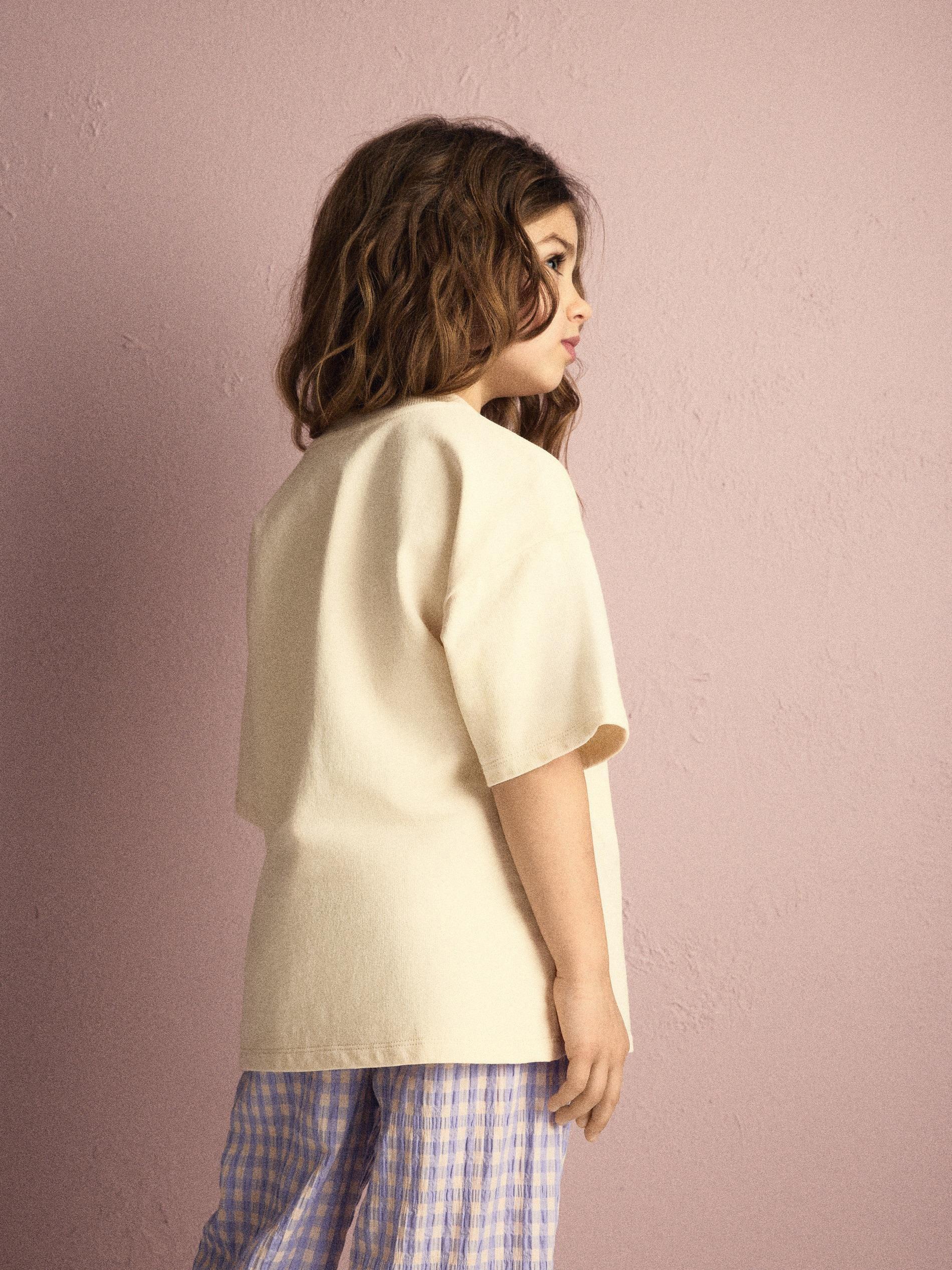 Beige Loose Embroidered T-Shirt, Ivory, large image number 5