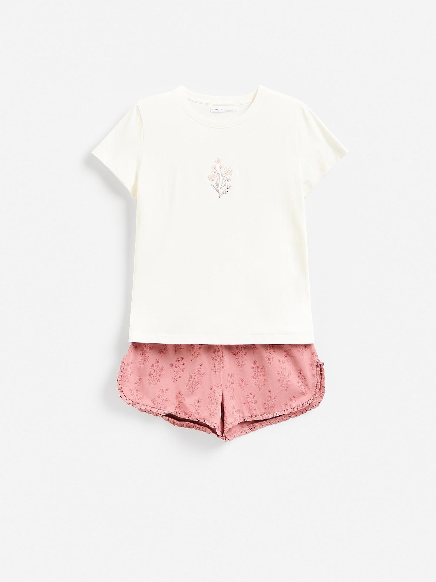 Pink Two Piece Cotton Pyjama Set, Pink, medium