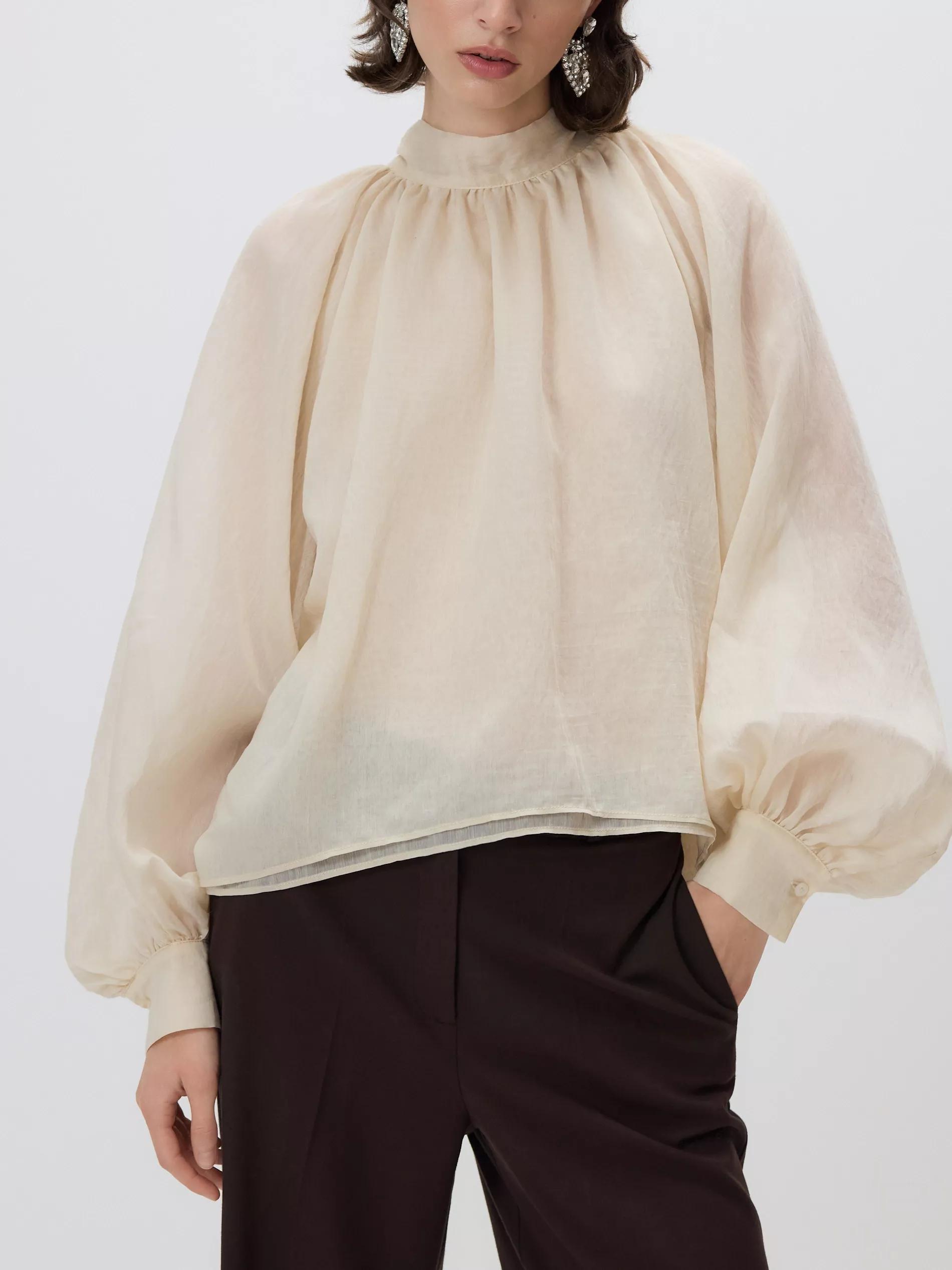 Cream Lyocell Blend Blouse, Ivory, large image number 0