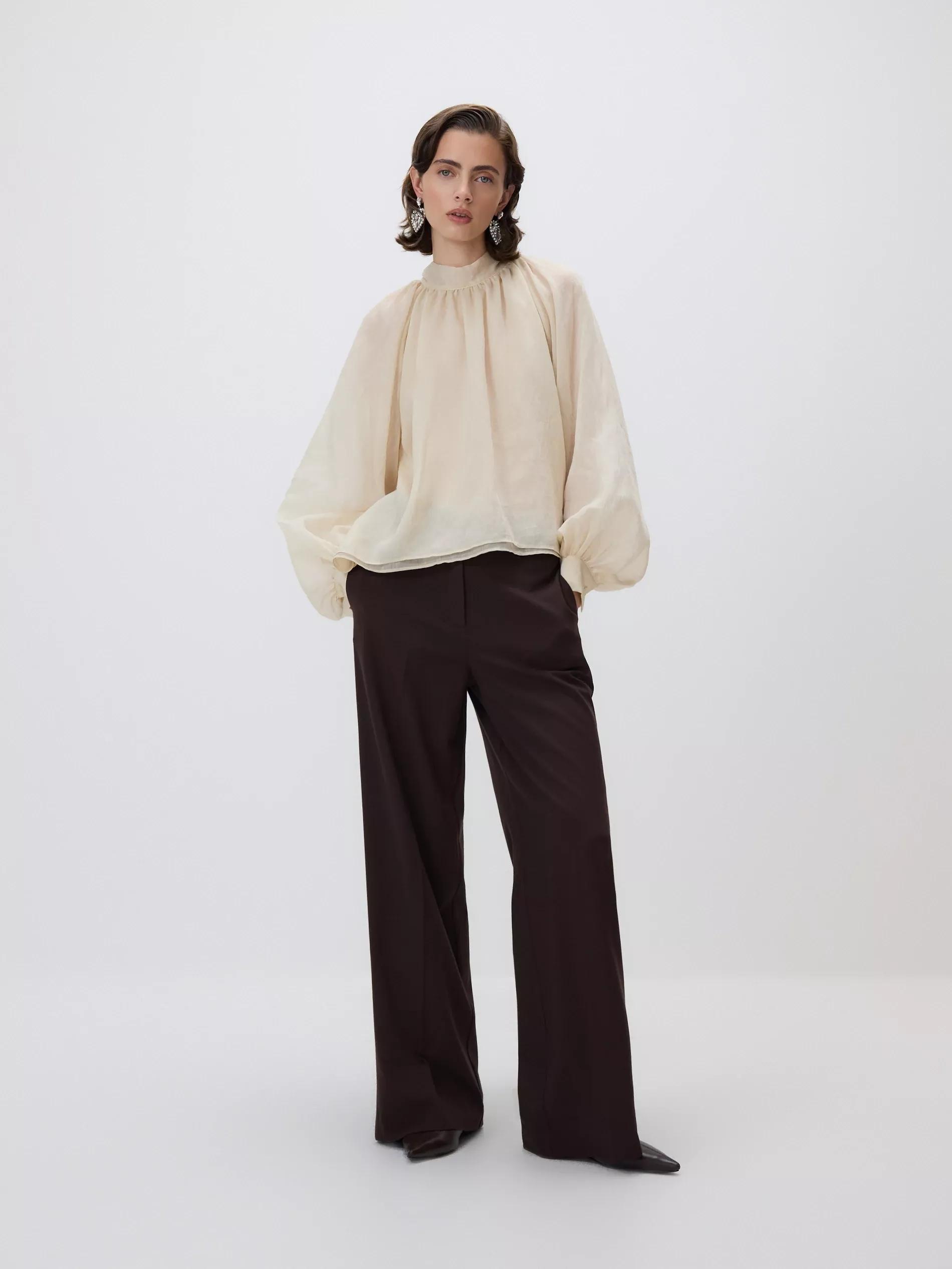 Cream Lyocell Blend Blouse, Ivory, large image number 1