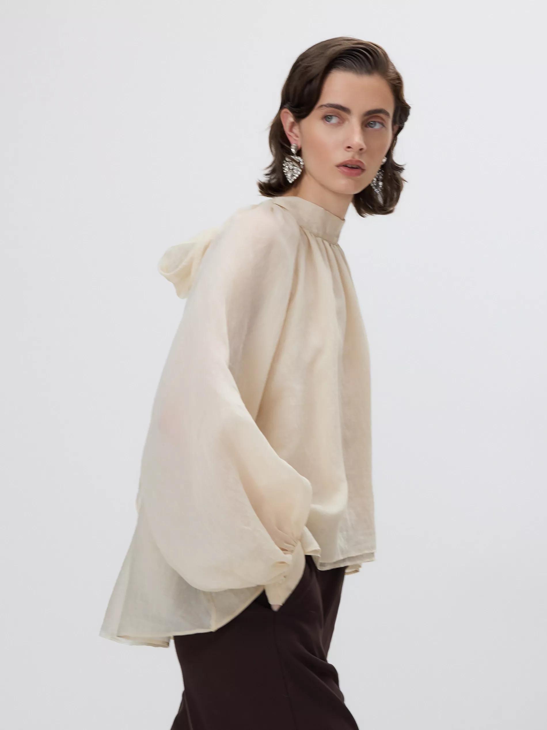 Cream Lyocell Blend Blouse, Ivory, large image number 2