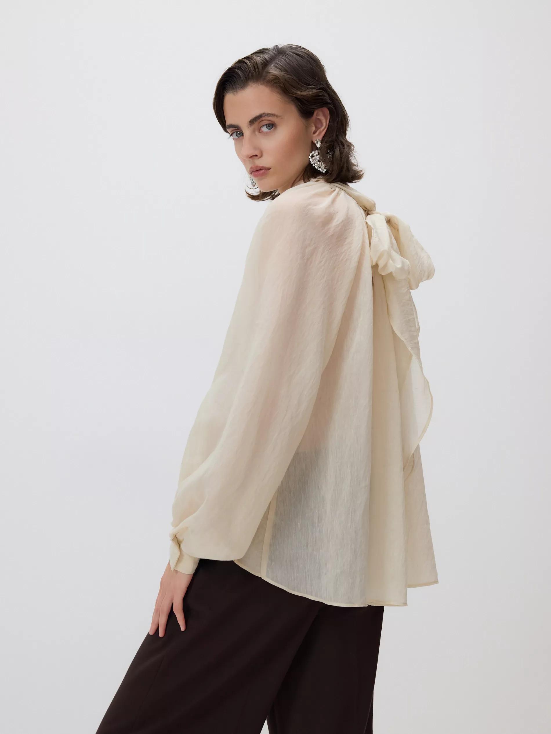 Cream Lyocell Blend Blouse, Ivory, large image number 3