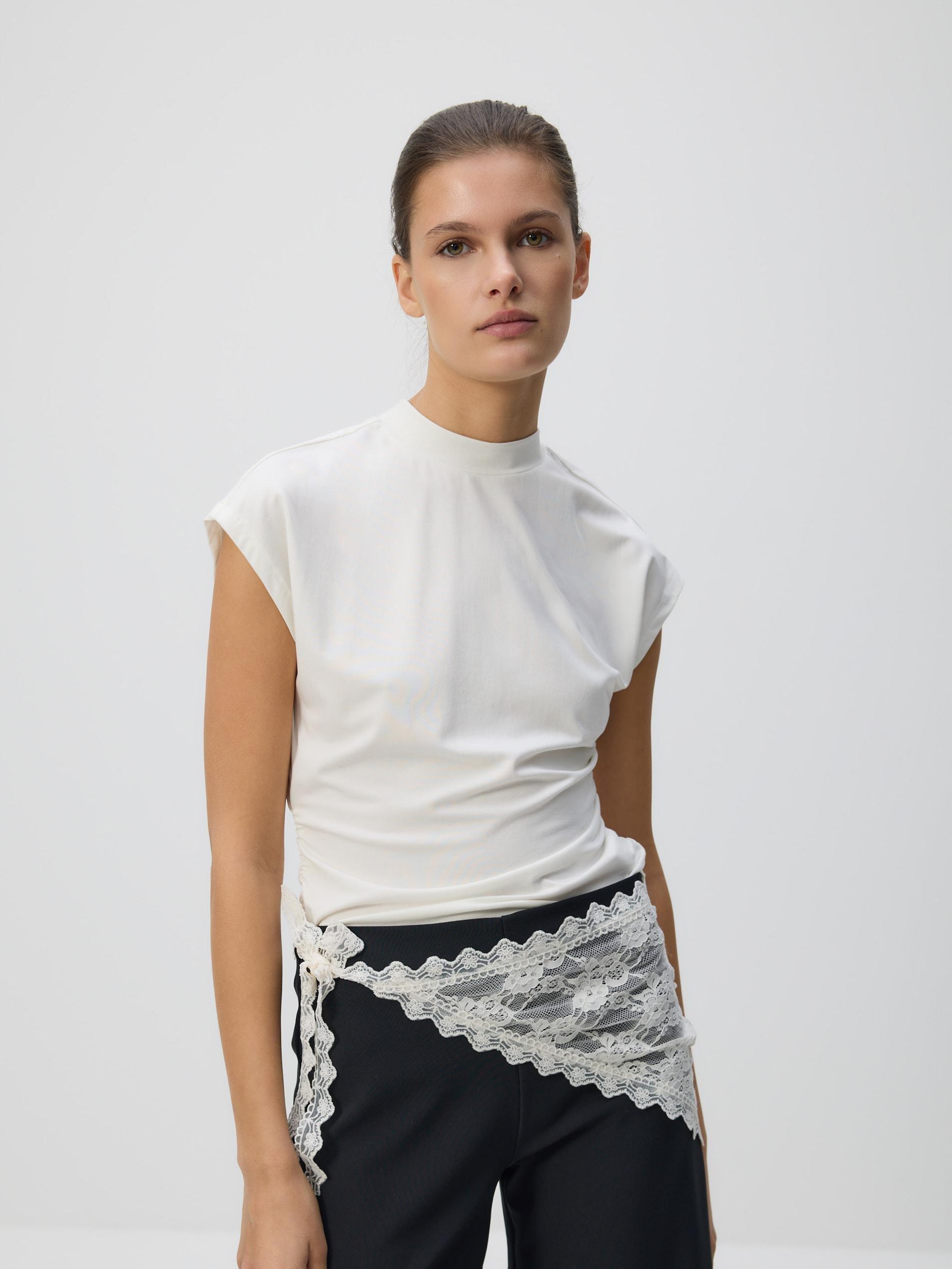 Cream Gathered Blouse, Ivory, medium